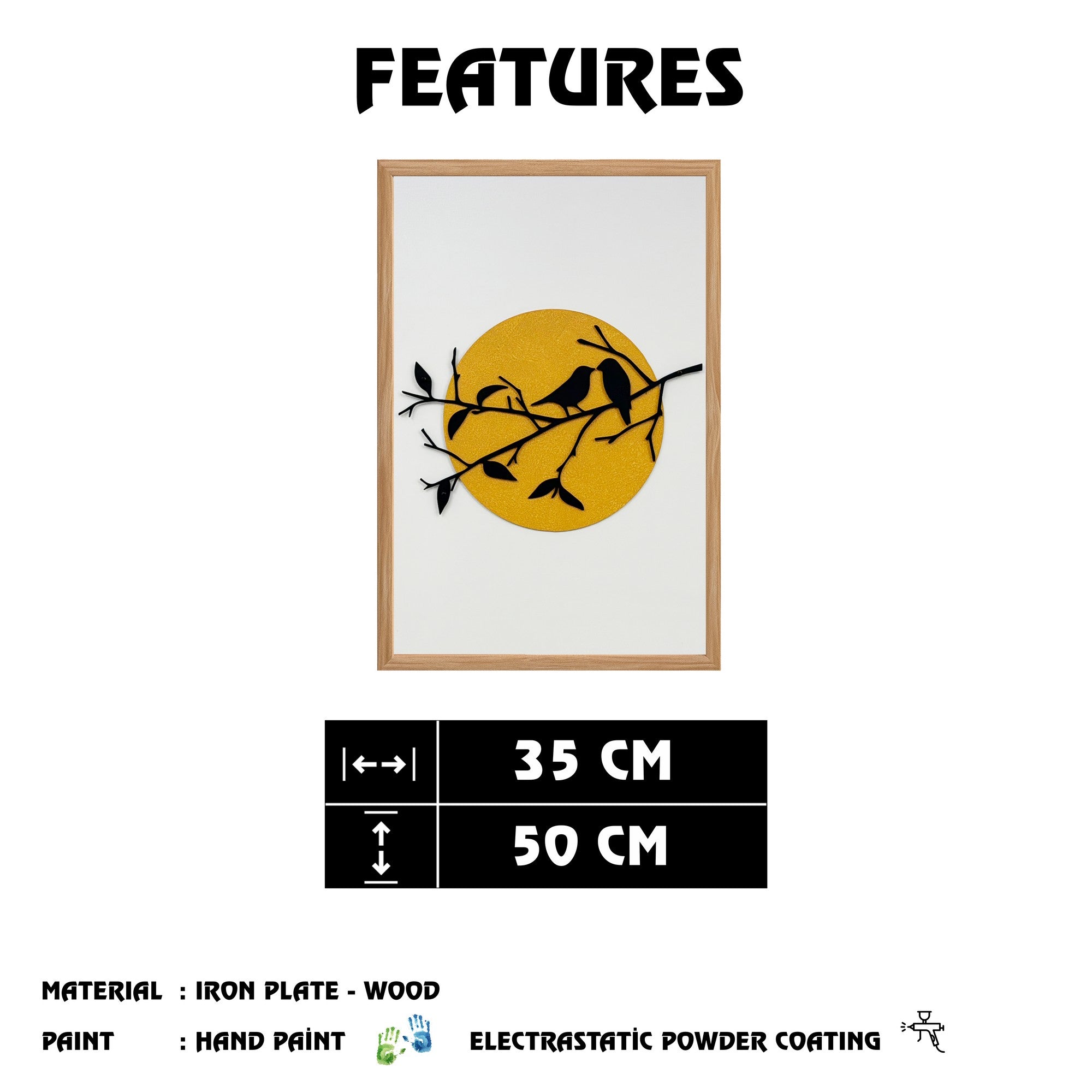 Quadro Decorativo "Dança da Natureza" - Arte Multicolor em MDF com Moldura de Pinho e Detalhes Metálicos 50x35cm