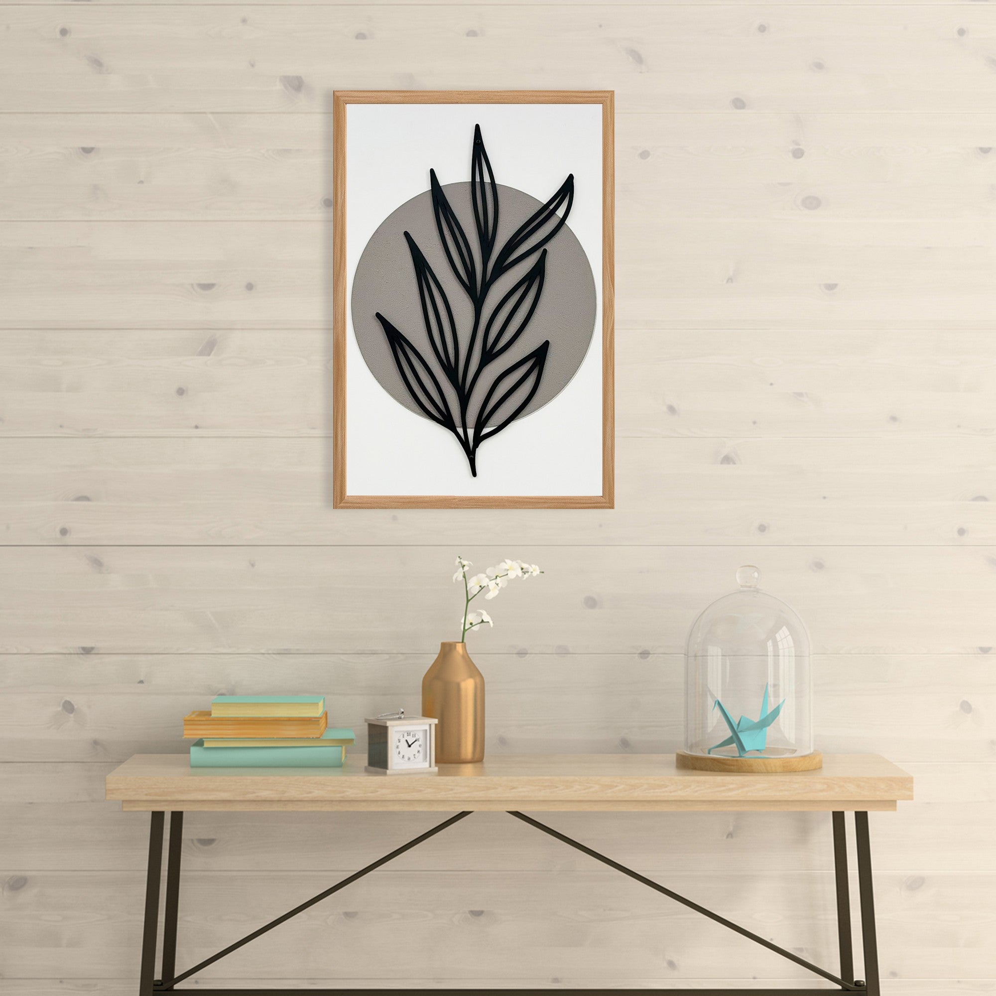 Arte Decorativa "Simplicity Large" - Quadro MDF Emoldurado Multicolor 50x70cm com Figura Metálica