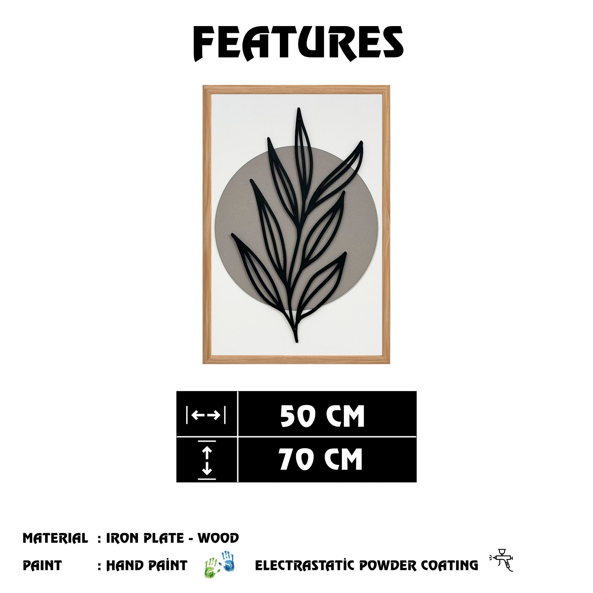 Arte Decorativa "Simplicity Large" - Quadro MDF Emoldurado Multicolor 50x70cm com Figura Metálica