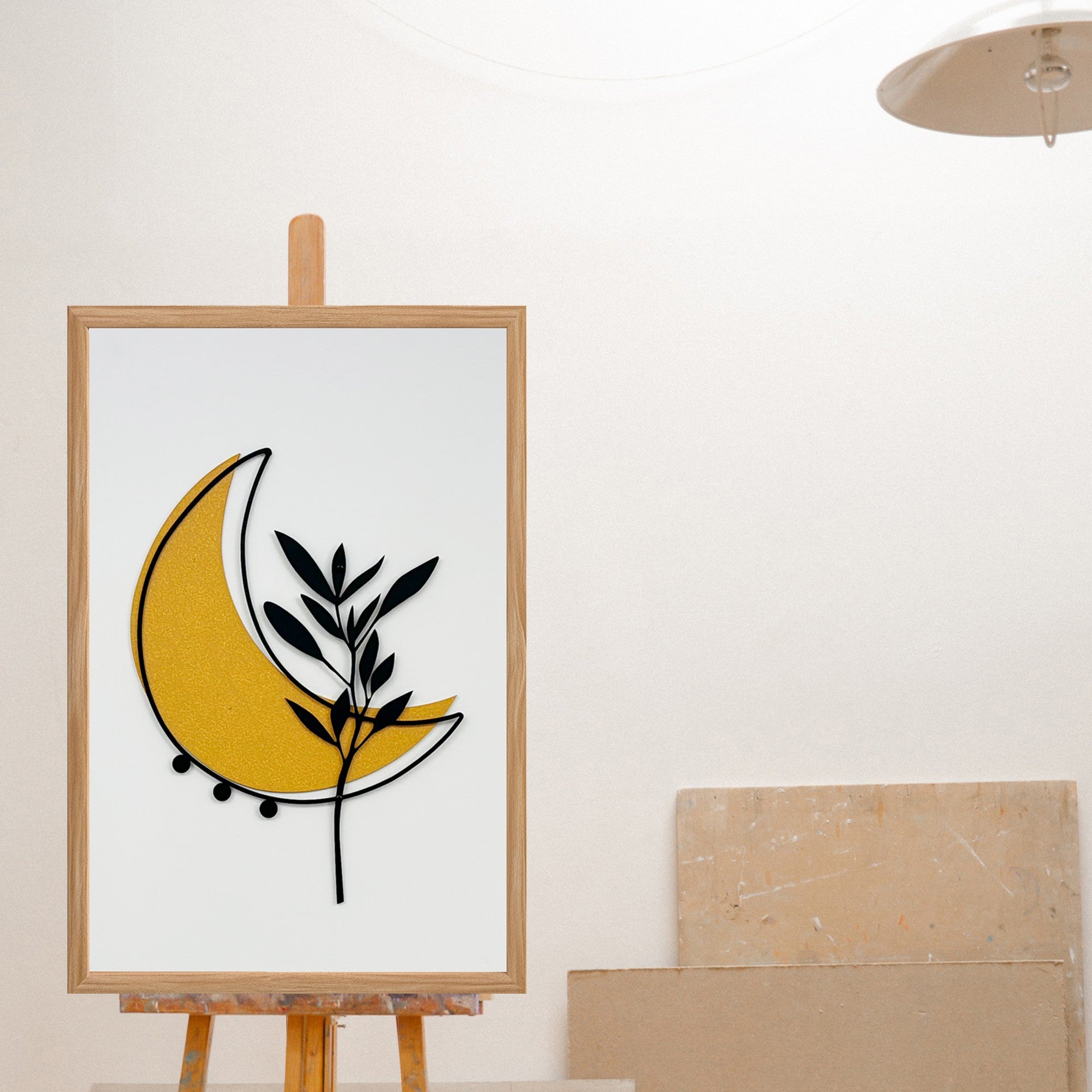 Quadro Decorativo "Silent Spring Small" - Pintura em MDF com Moldura de Pinheiro e Detalhes Metálicos Multicolor 50x35cm