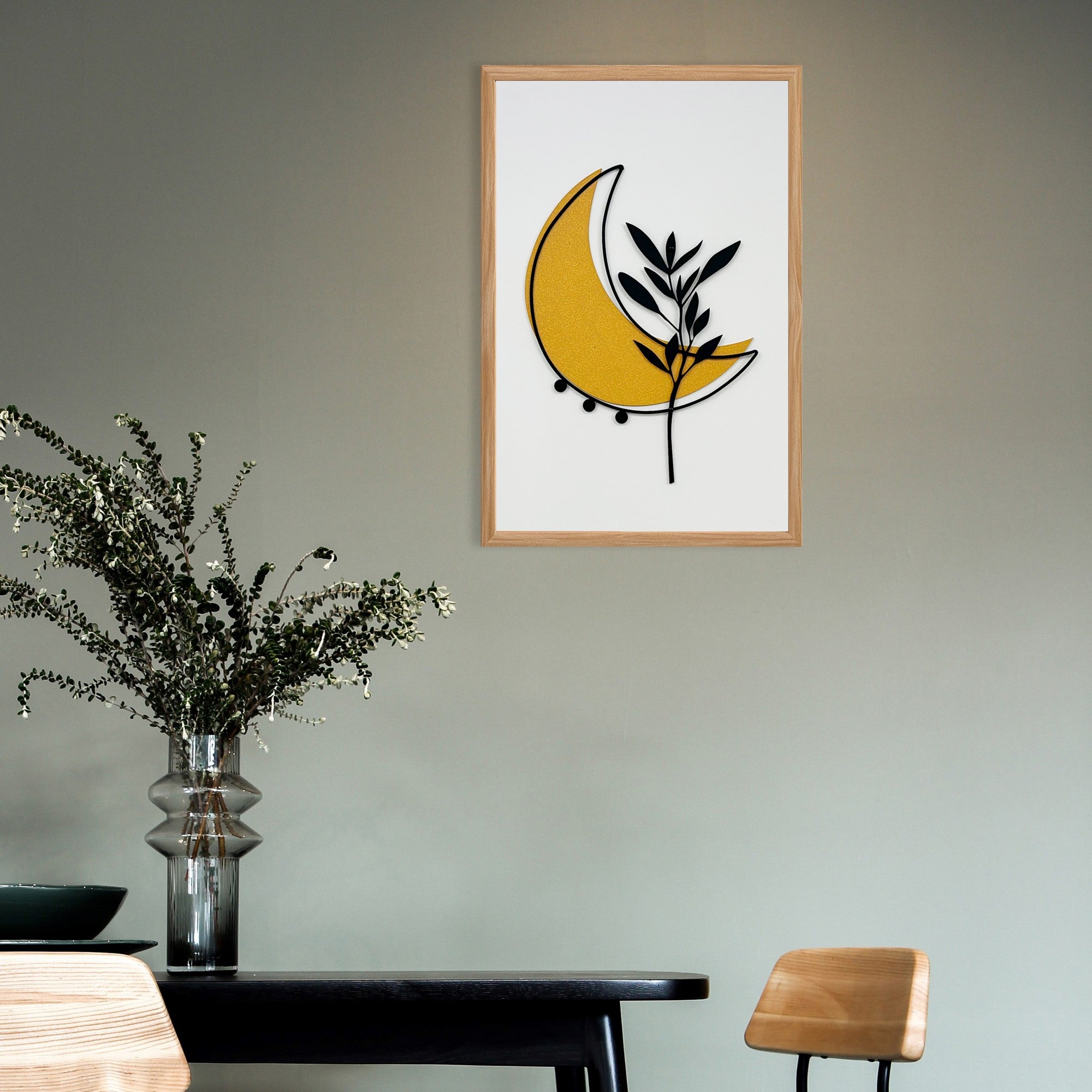 Quadro Decorativo "Silent Spring Small" - Pintura em MDF com Moldura de Pinheiro e Detalhes Metálicos Multicolor 50x35cm