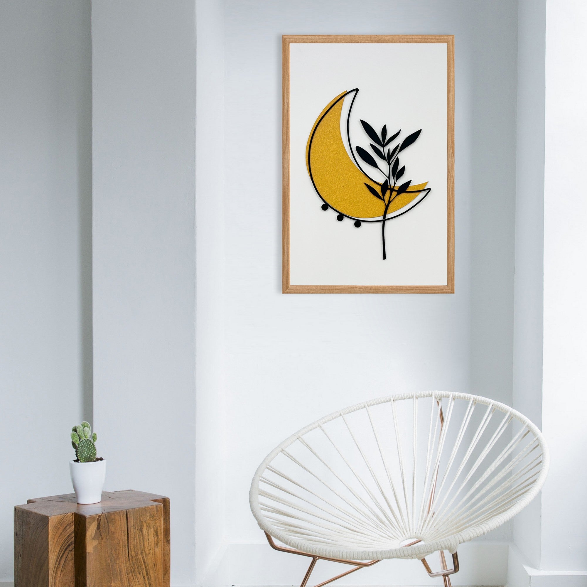 Quadro Decorativo "Silent Spring Small" - Pintura em MDF com Moldura de Pinheiro e Detalhes Metálicos Multicolor 50x35cm