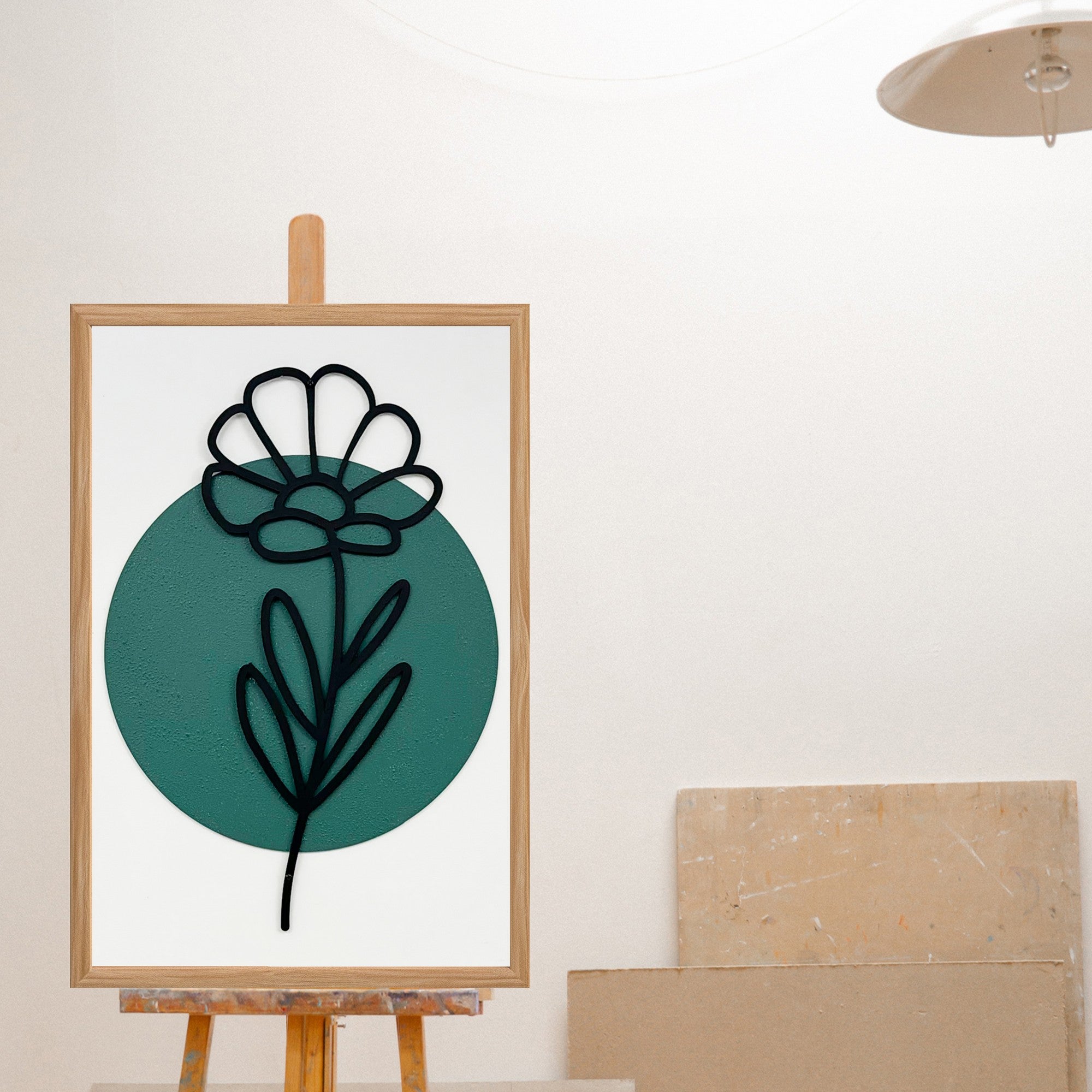 Quadro Decorativo Jardim de Flores Pequeno - Pintura MDF Emoldurada Multicolor 50x35cm