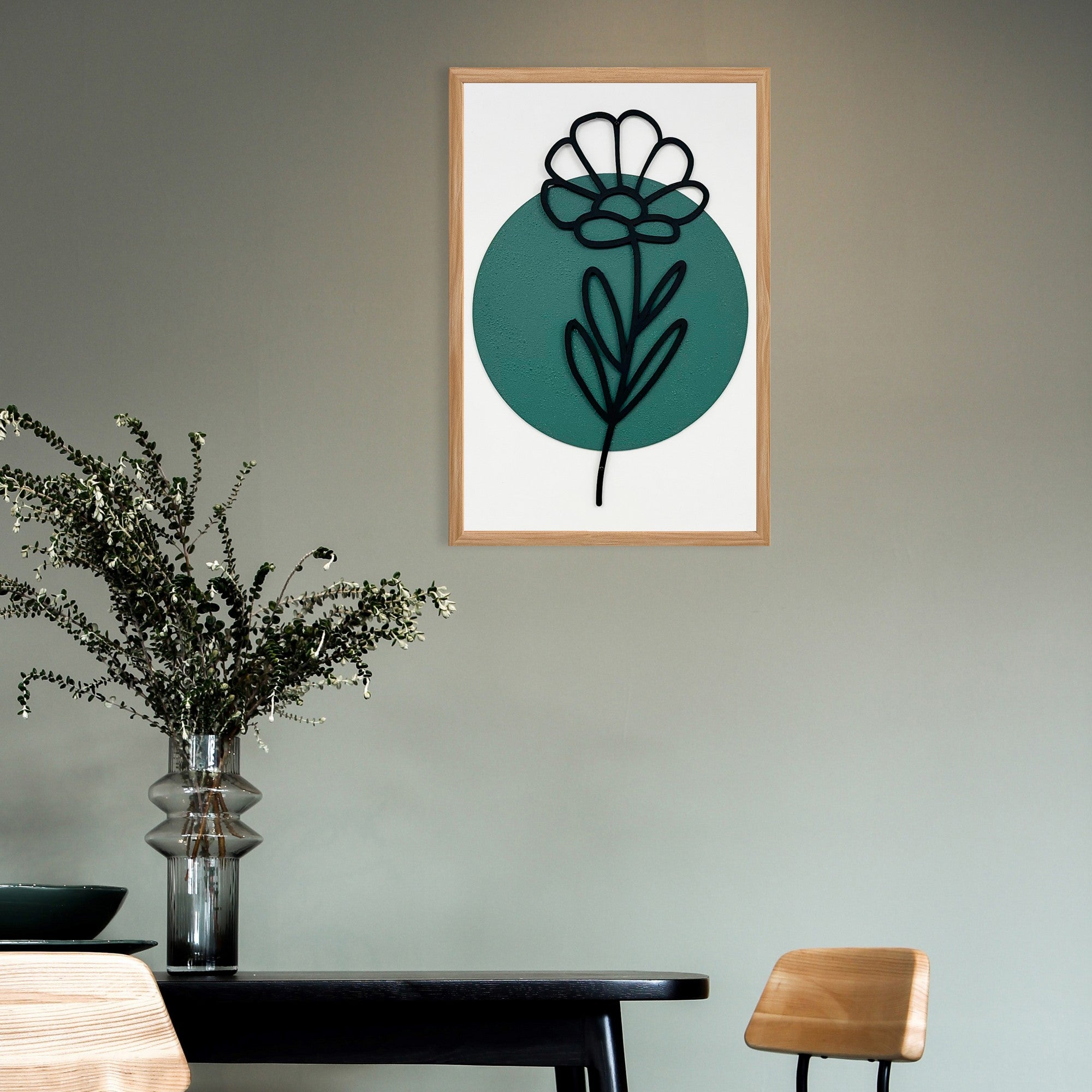 Quadro Decorativo Jardim de Flores Pequeno - Pintura MDF Emoldurada Multicolor 50x35cm