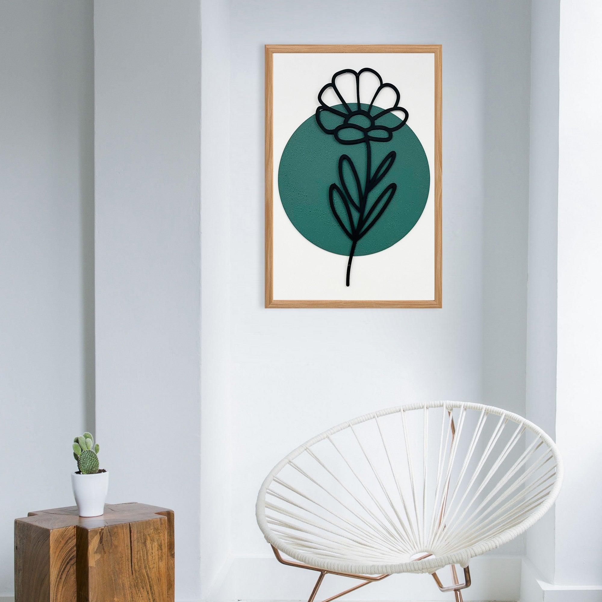 Quadro Decorativo Jardim de Flores Pequeno - Pintura MDF Emoldurada Multicolor 50x35cm