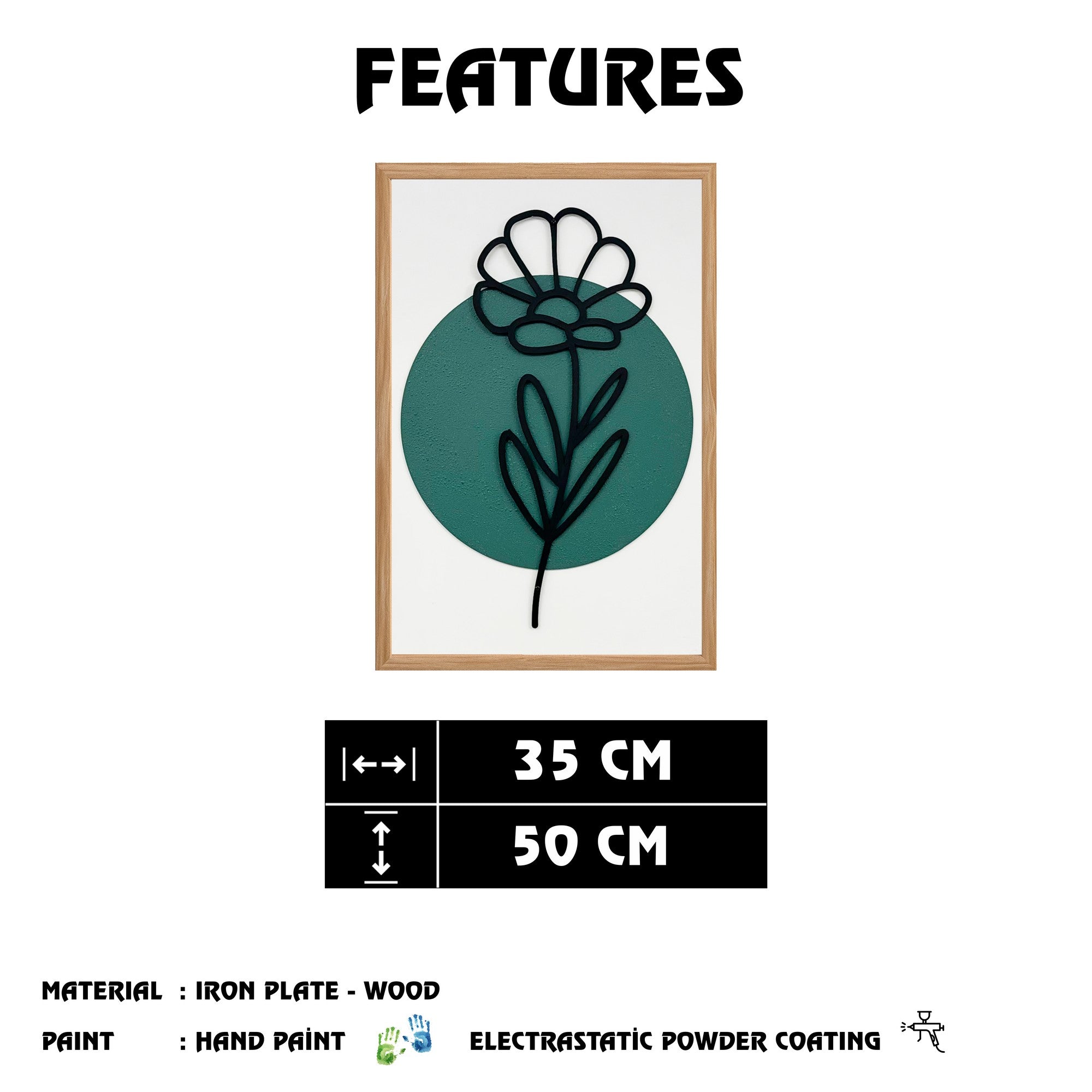 Quadro Decorativo Jardim de Flores Pequeno - Pintura MDF Emoldurada Multicolor 50x35cm