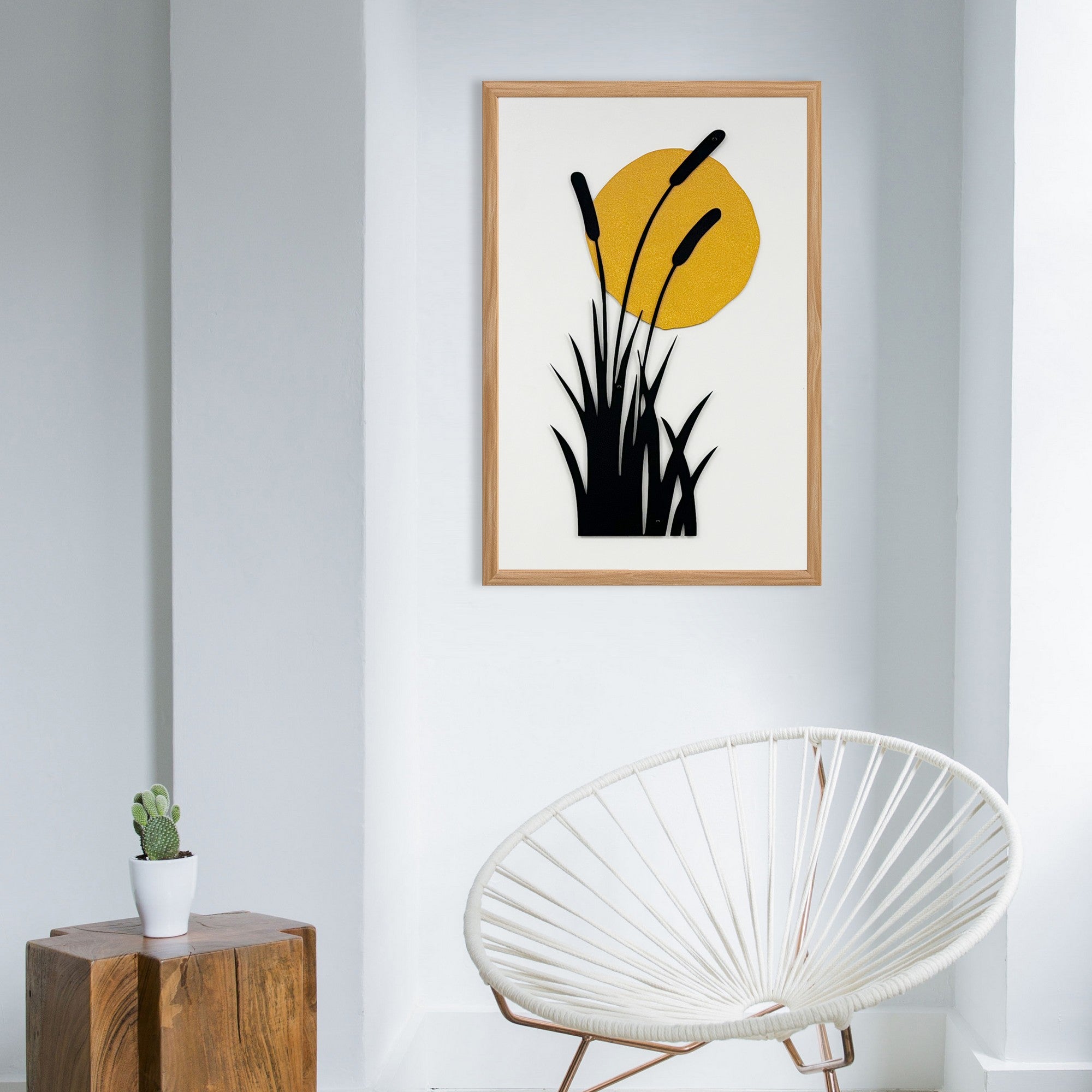 Quadro Decorativo "Embrace of the Sun" - Arte Multicolor em MDF com Moldura de Pinho e Detalhes Metálicos 50x35cm