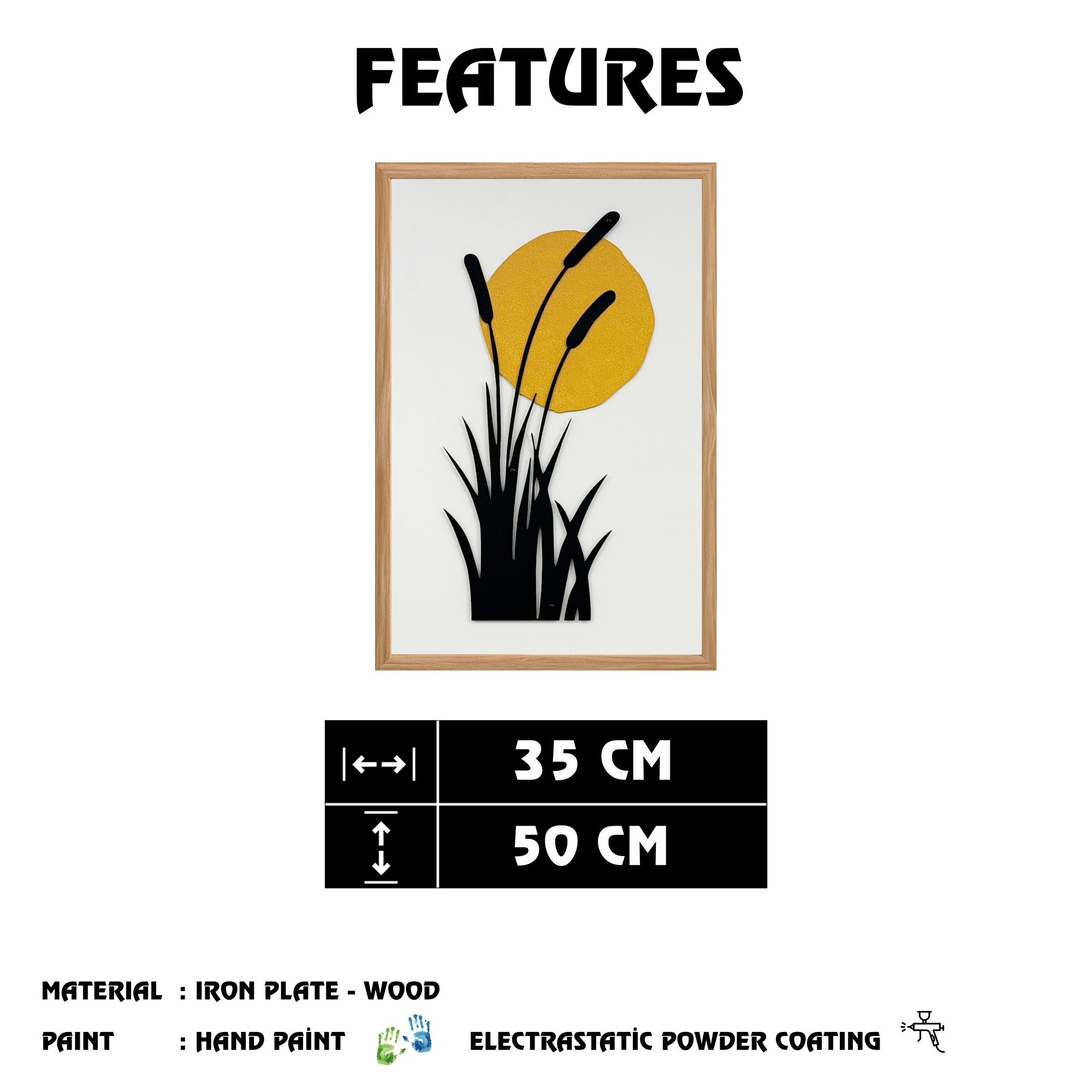 Quadro Decorativo "Embrace of the Sun" - Arte Multicolor em MDF com Moldura de Pinho e Detalhes Metálicos 50x35cm