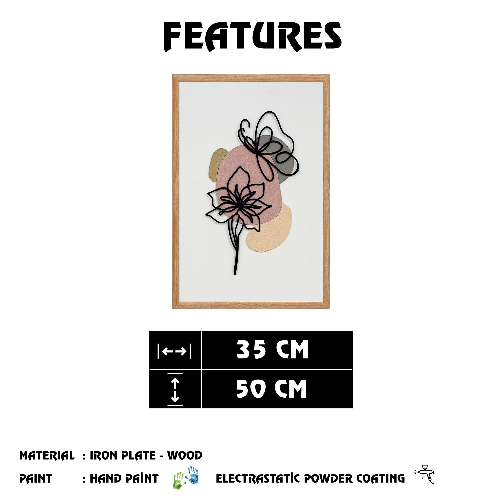 Quadro Decorativo "Explosão de Cores" - Arte Multicolor em MDF com Moldura de Pinho 50x35cm