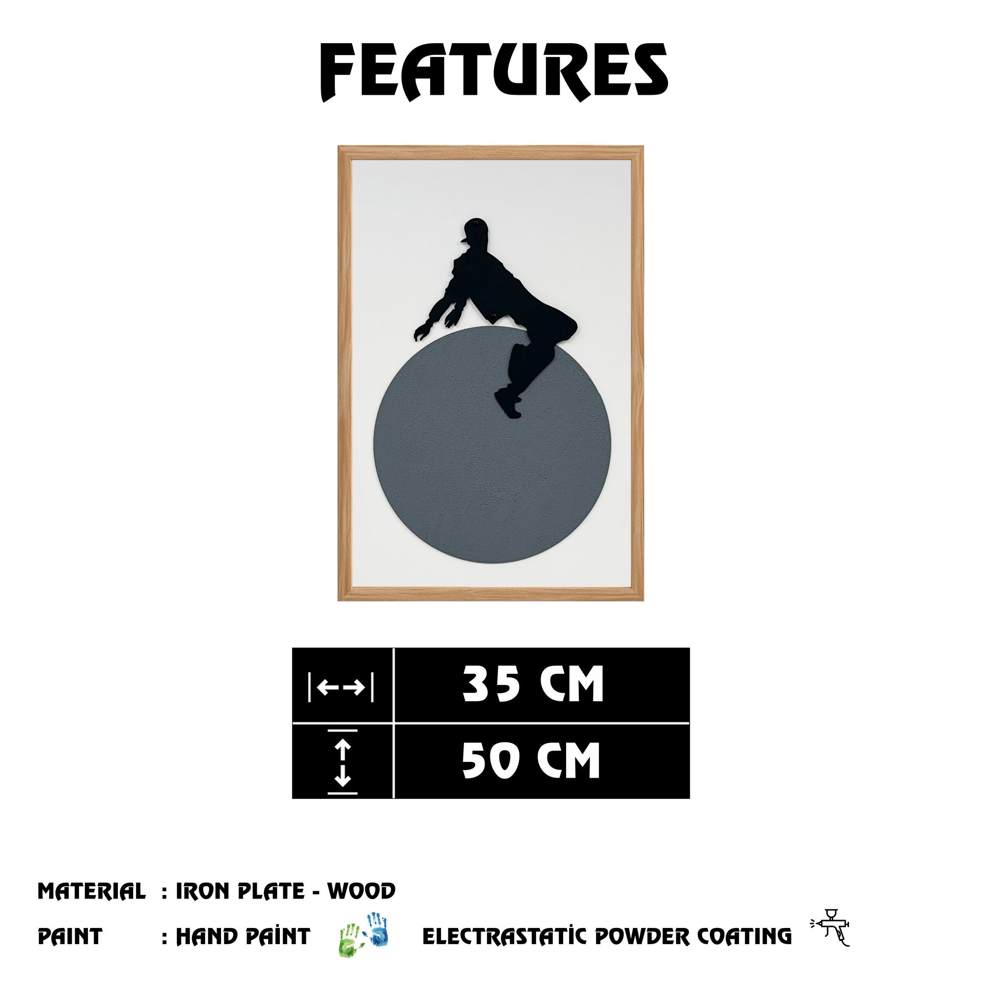 Quadro Decorativo "Free Spirit Small" - Pintura em MDF com Moldura de Pinho e Detalhes Metálicos Multicolor 50x35cm