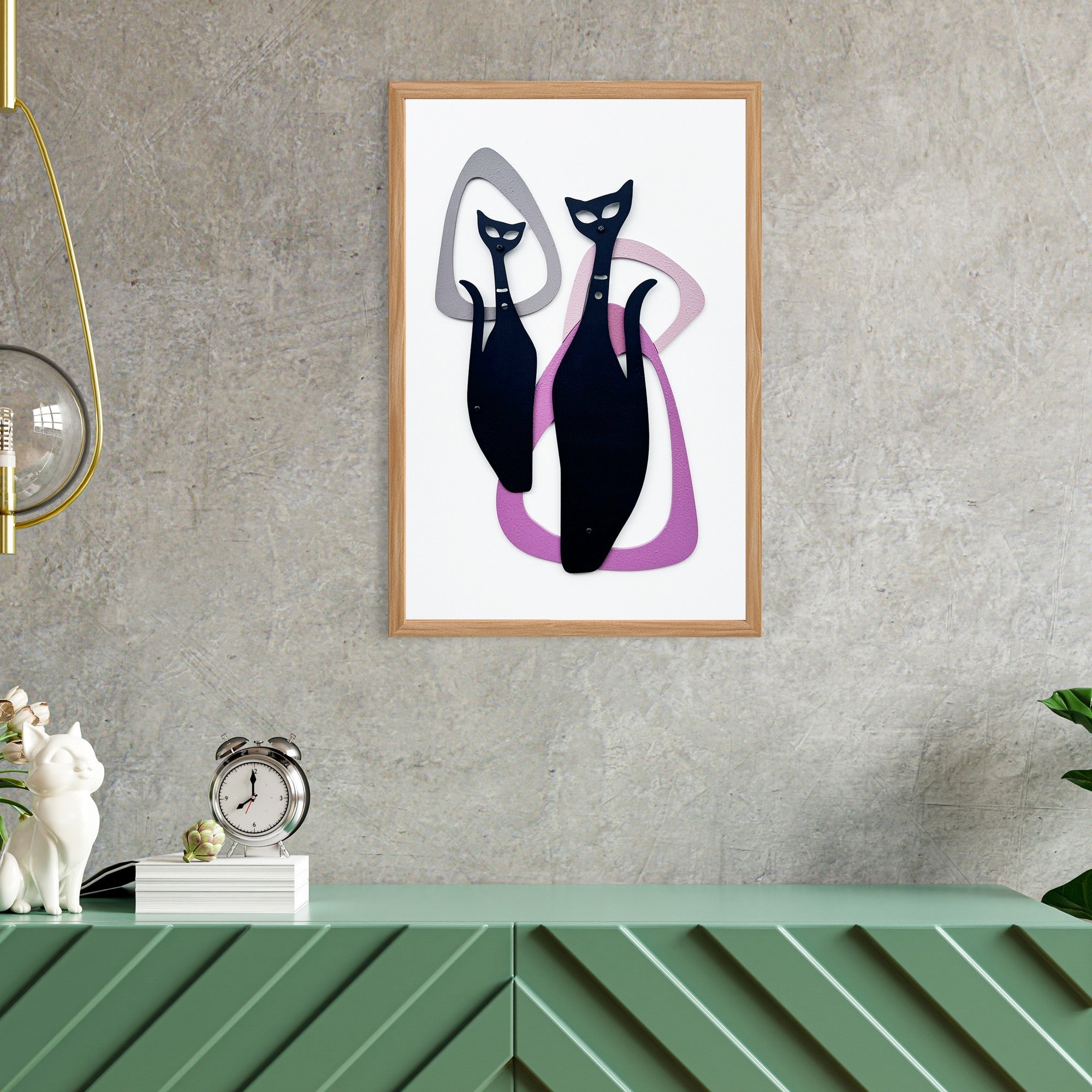 Quadro Decorativo "Nature's Embrace" - Pintura em MDF com Moldura de Pinheiro e Detalhes Metálicos Multicolor 50x35cm