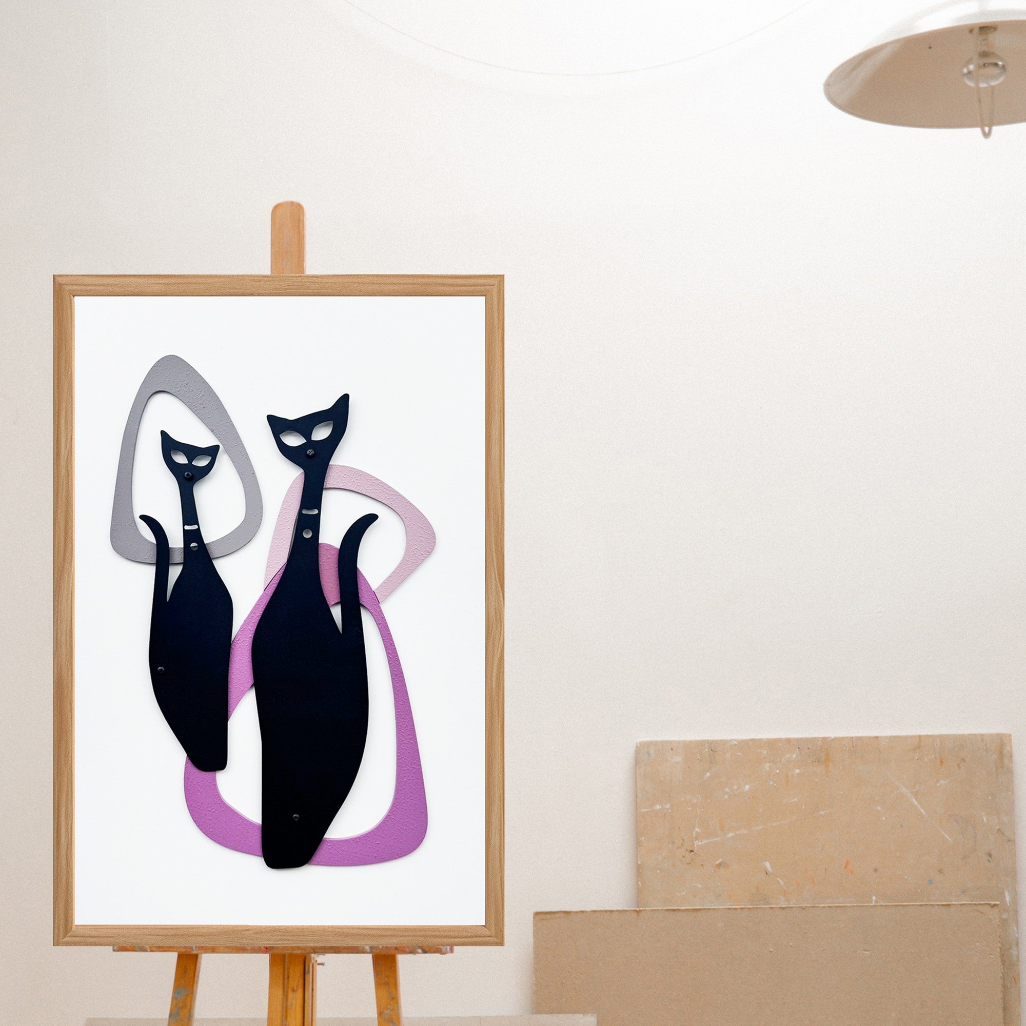 Quadro Decorativo "Nature's Embrace" - Pintura em MDF com Moldura de Pinheiro e Detalhes Metálicos Multicolor 50x35cm