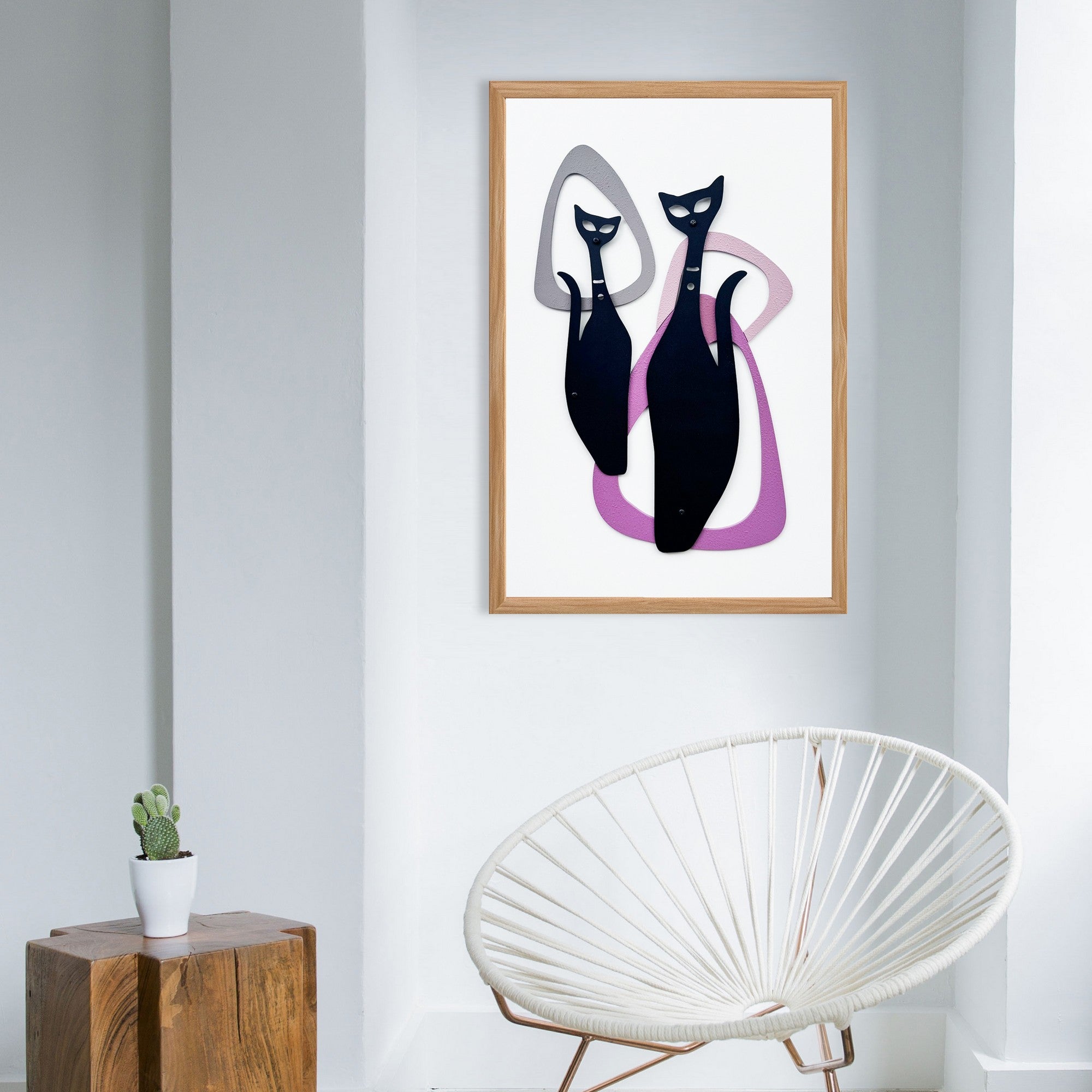 Quadro Decorativo "Nature's Embrace" - Pintura em MDF com Moldura de Pinheiro e Detalhes Metálicos Multicolor 50x35cm