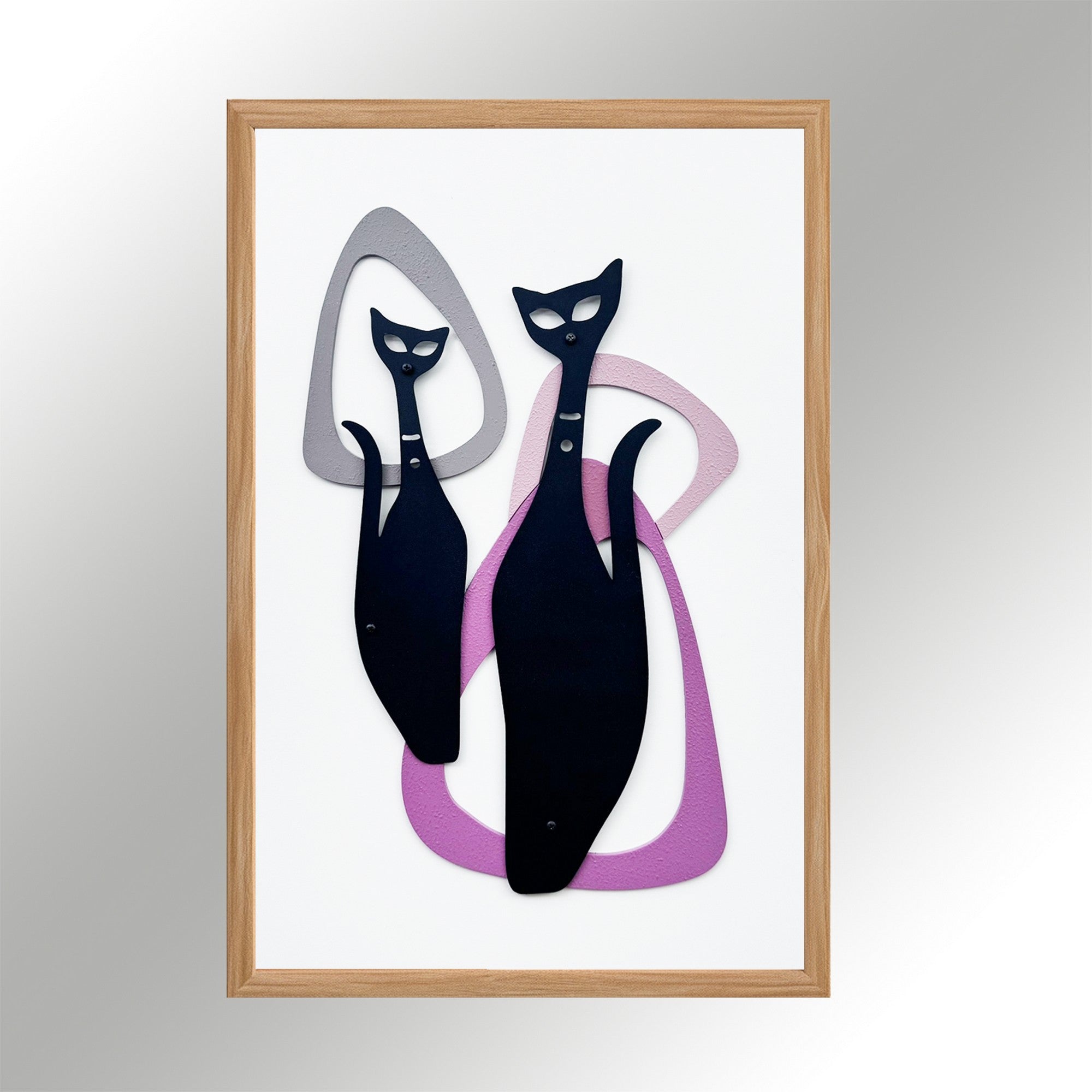 Quadro Decorativo "Nature's Embrace" - Pintura em MDF com Moldura de Pinheiro e Detalhes Metálicos Multicolor 50x35cm