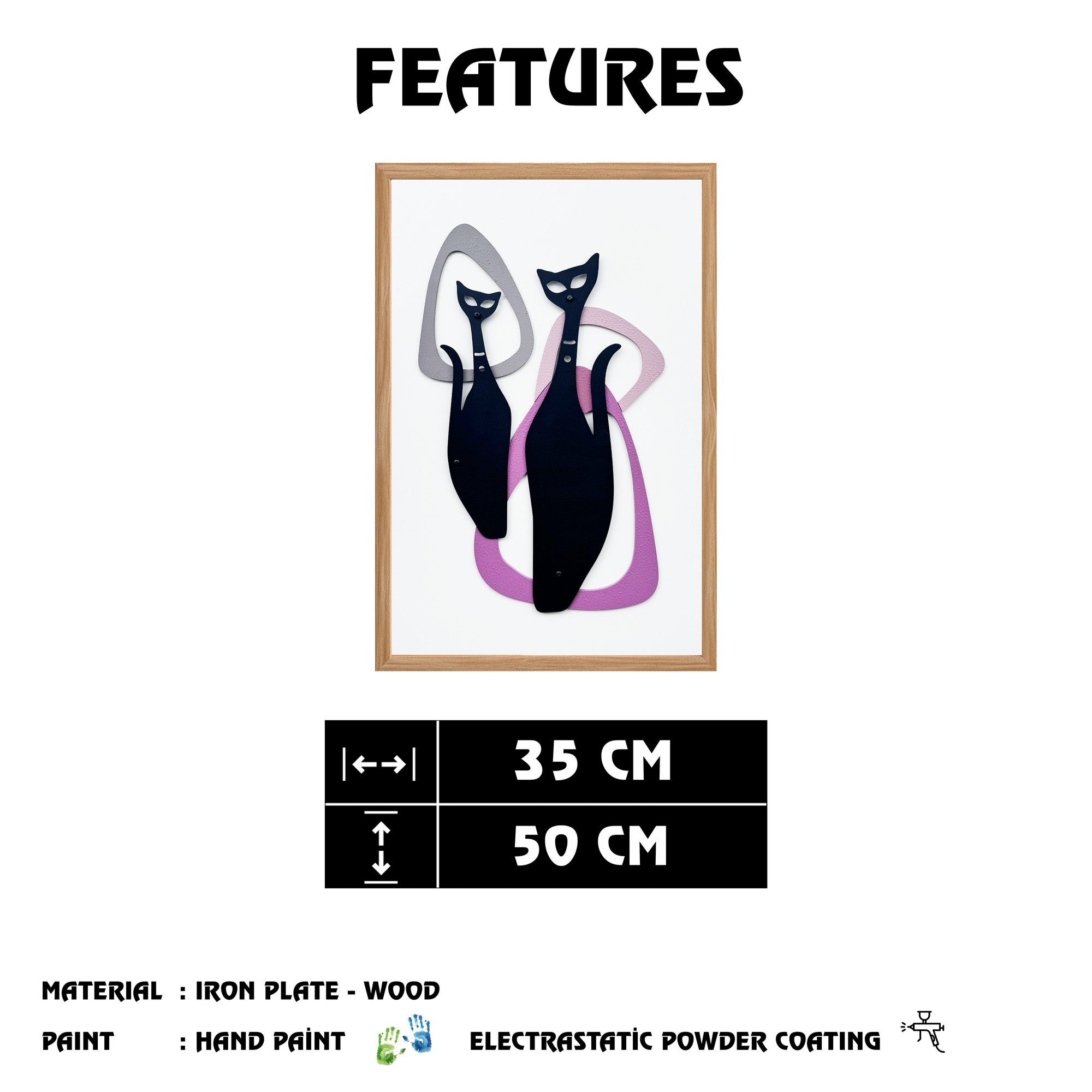 Quadro Decorativo "Nature's Embrace" - Pintura em MDF com Moldura de Pinheiro e Detalhes Metálicos Multicolor 50x35cm