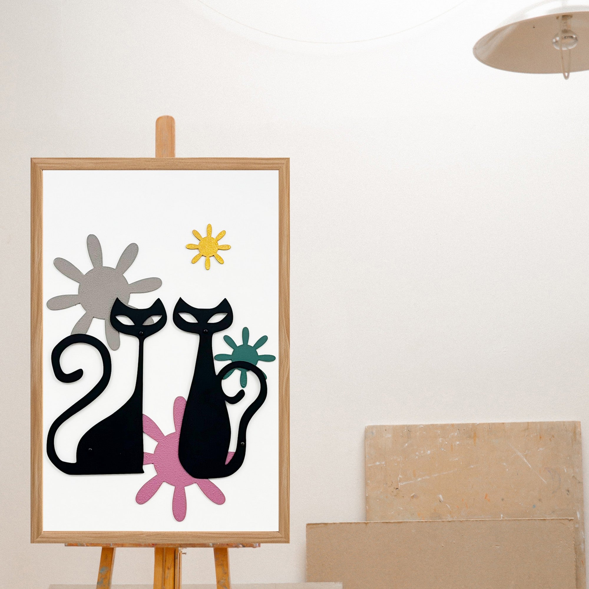 Quadro Decorativo "Centenas de Estrelas" - Pintura MDF Emoldurada Multicolor 50x35cm