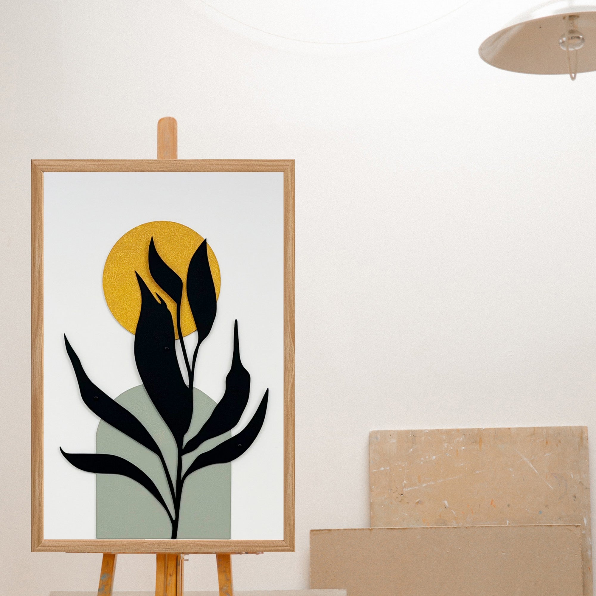 Quadro Decorativo "Starry Night Small" - Pintura em MDF com Moldura de Pinheiro e Detalhes Metálicos Multicolor 50x35cm