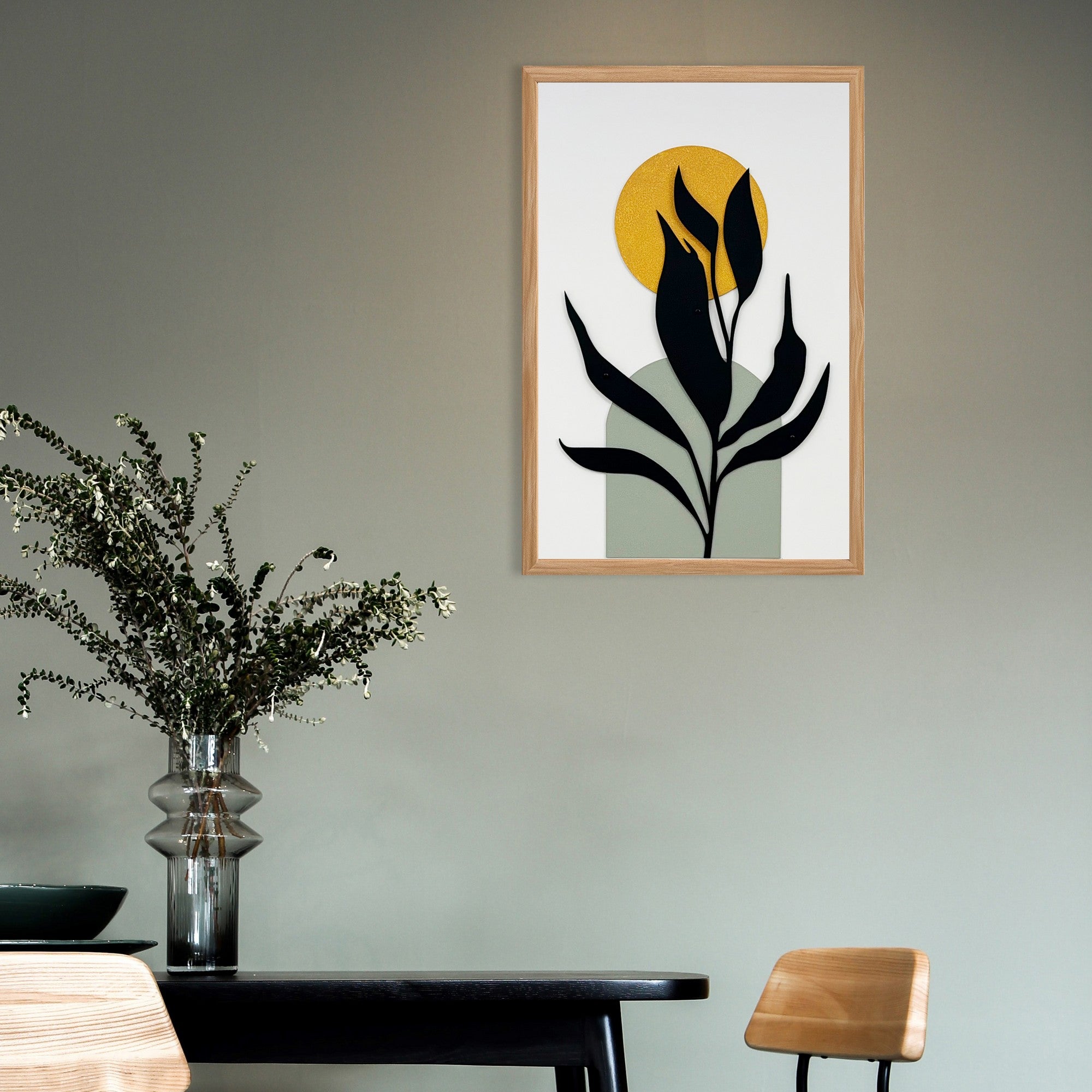 Quadro Decorativo "Starry Night Small" - Pintura em MDF com Moldura de Pinheiro e Detalhes Metálicos Multicolor 50x35cm