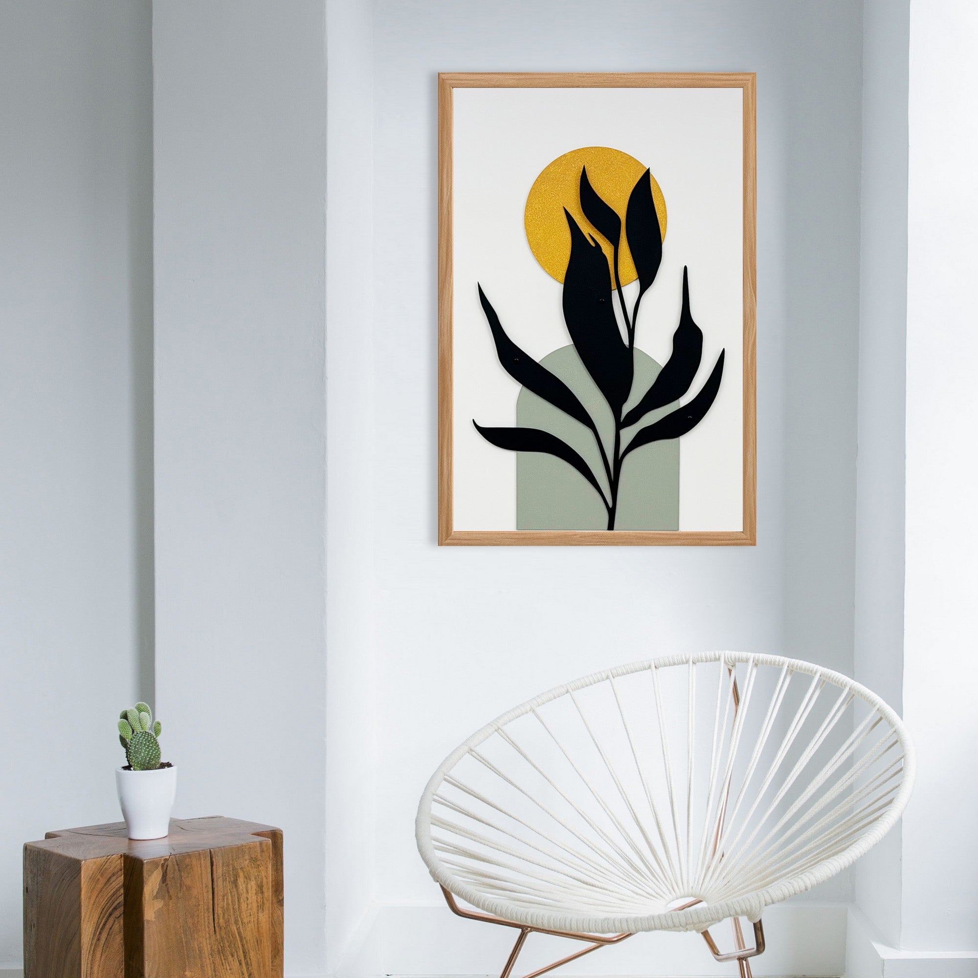 Quadro Decorativo "Starry Night Small" - Pintura em MDF com Moldura de Pinheiro e Detalhes Metálicos Multicolor 50x35cm