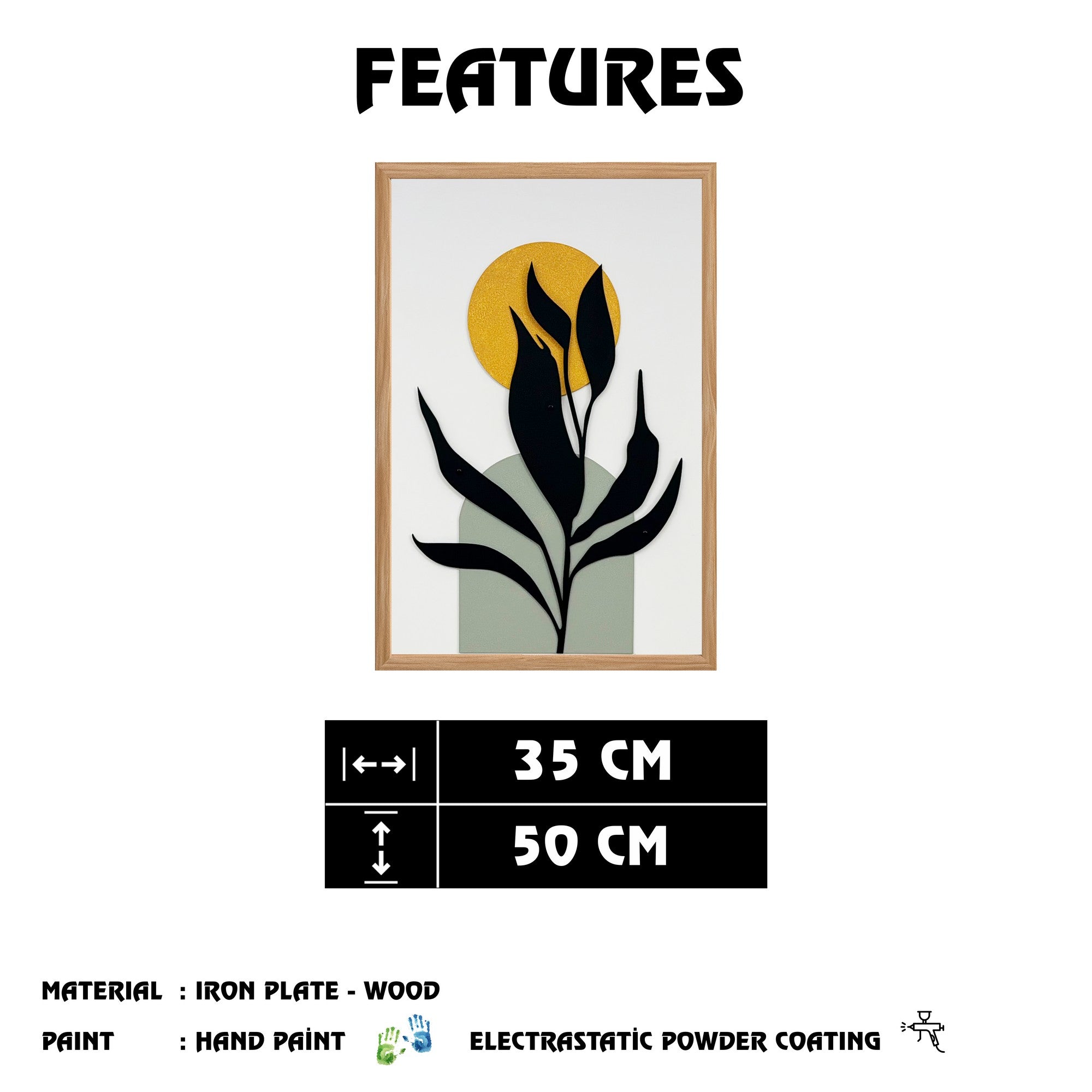 Quadro Decorativo "Starry Night Small" - Pintura em MDF com Moldura de Pinheiro e Detalhes Metálicos Multicolor 50x35cm