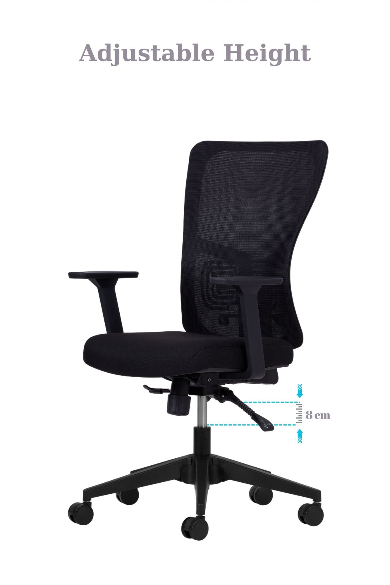 Cadeira de Escritório Ergonómica Preta com Malha Respirável e Rodas Silenciosas - Suporta até 120kg