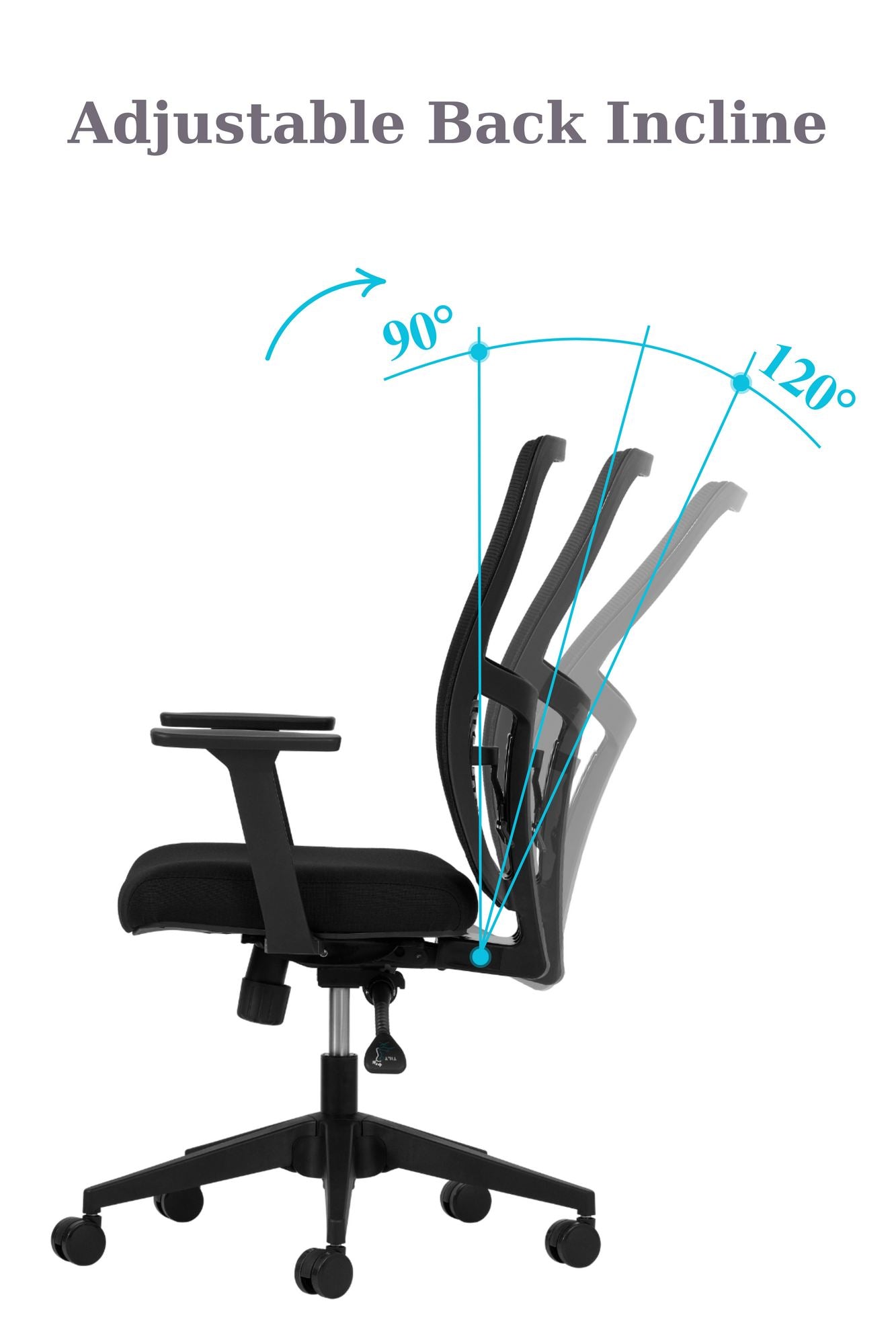 Cadeira de Escritório Ergonómica Preta com Malha Respirável e Rodas Silenciosas - Suporta até 120kg