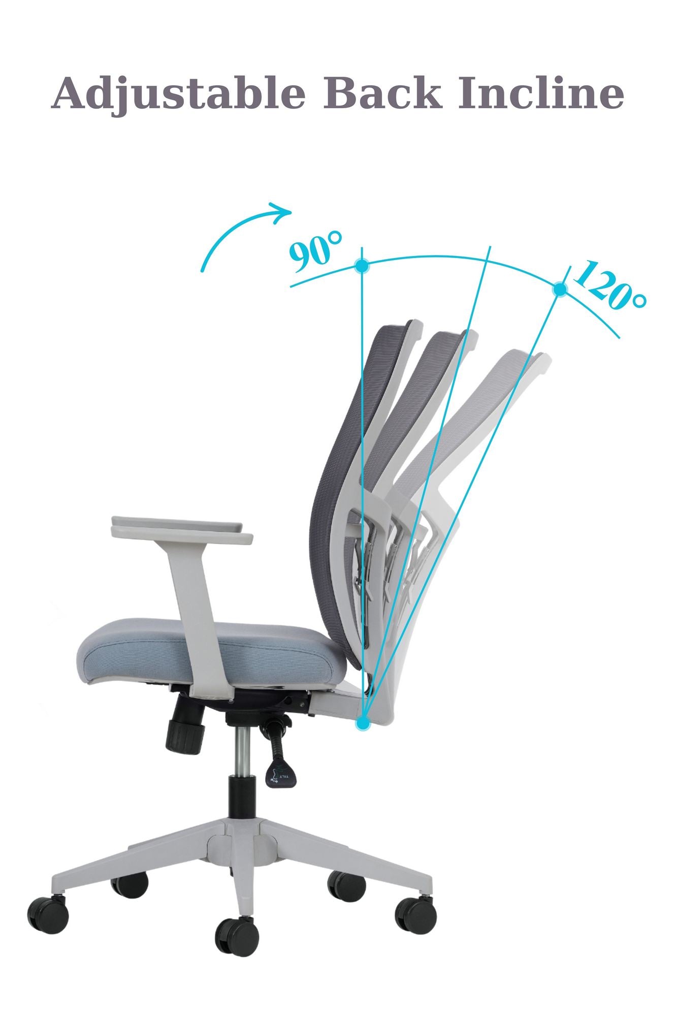Cadeira de Escritório Ergonómica Cinzenta com Malha Respirável e Rodas Silenciosas - Suporta até 120kg