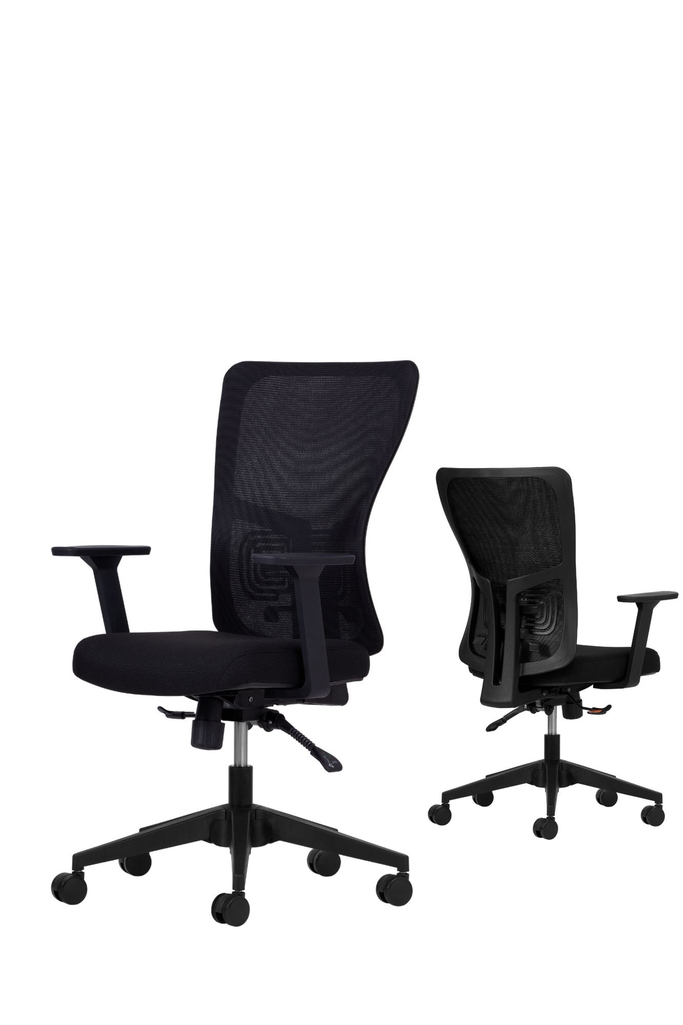 Conjunto de 2 Cadeiras de Escritório Ergonómicas Pretas com Malha Respirável e Rodas Silenciosas - Altura Ajustável até 120kg