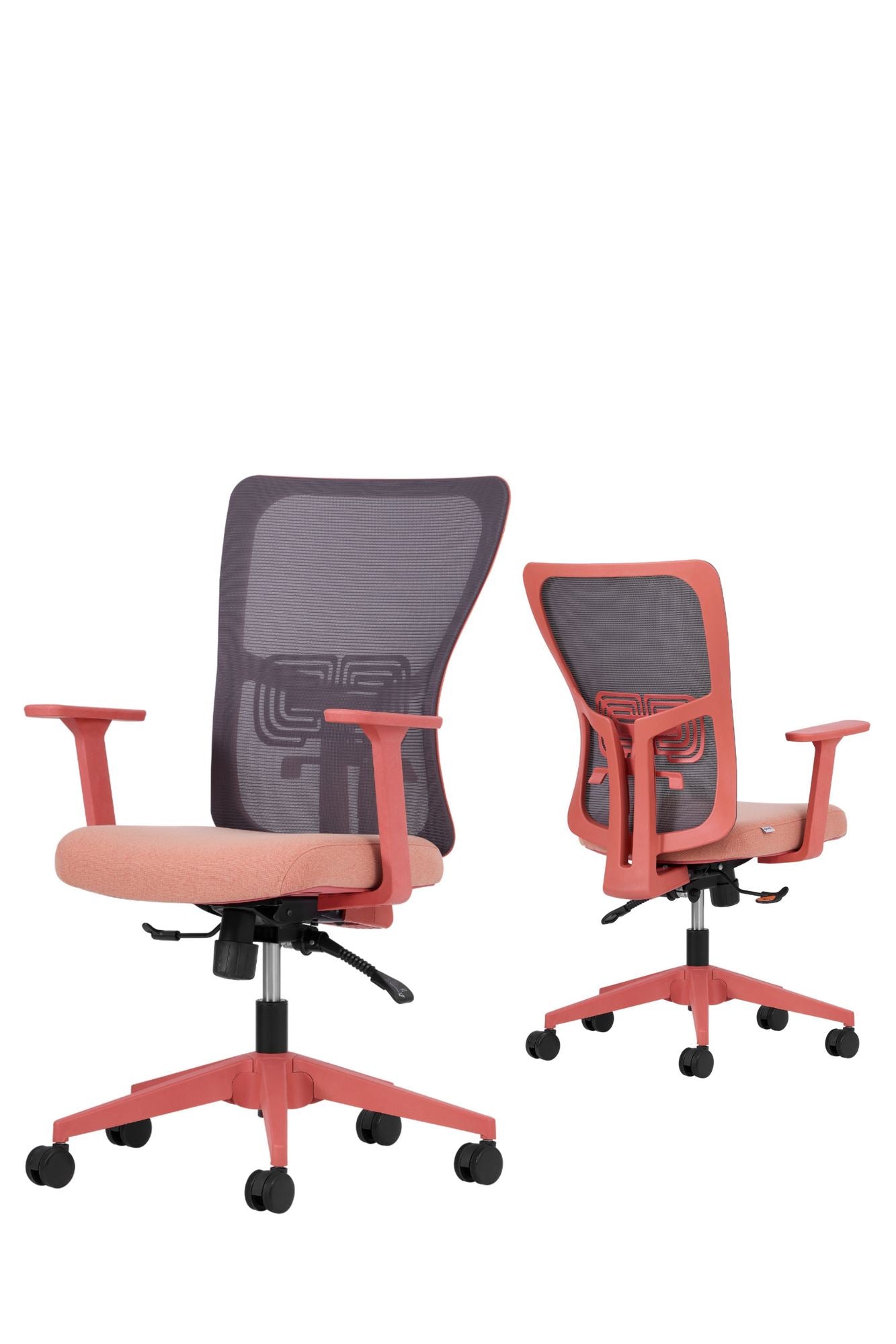 Conjunto de 2 Cadeiras de Escritório Ergonómicas Salmão com Malha Respirável e Rodas Silenciosas - Altura Ajustável até 120kg