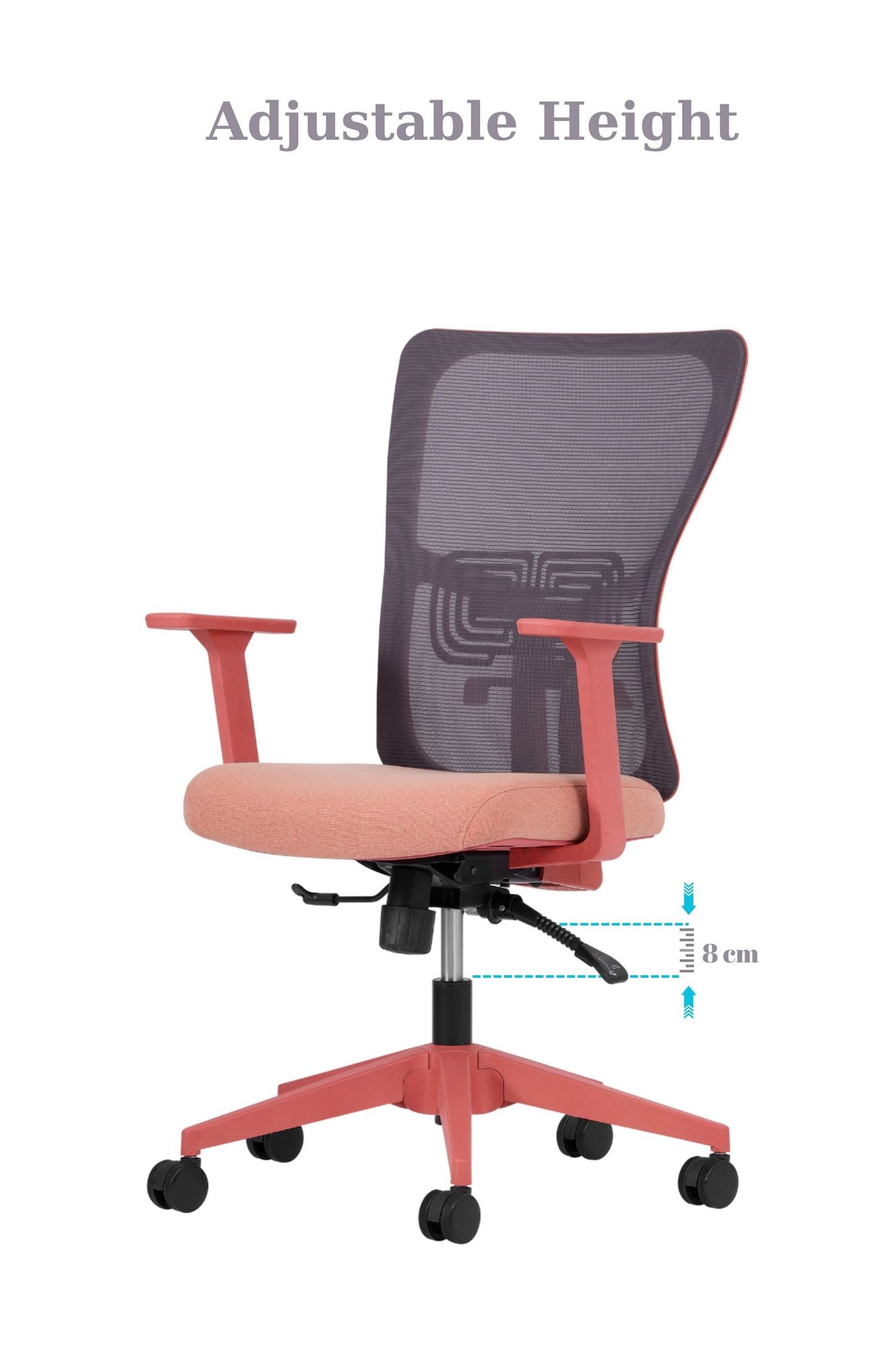 Conjunto de 2 Cadeiras de Escritório Ergonómicas Salmão com Malha Respirável e Rodas Silenciosas - Altura Ajustável até 120kg