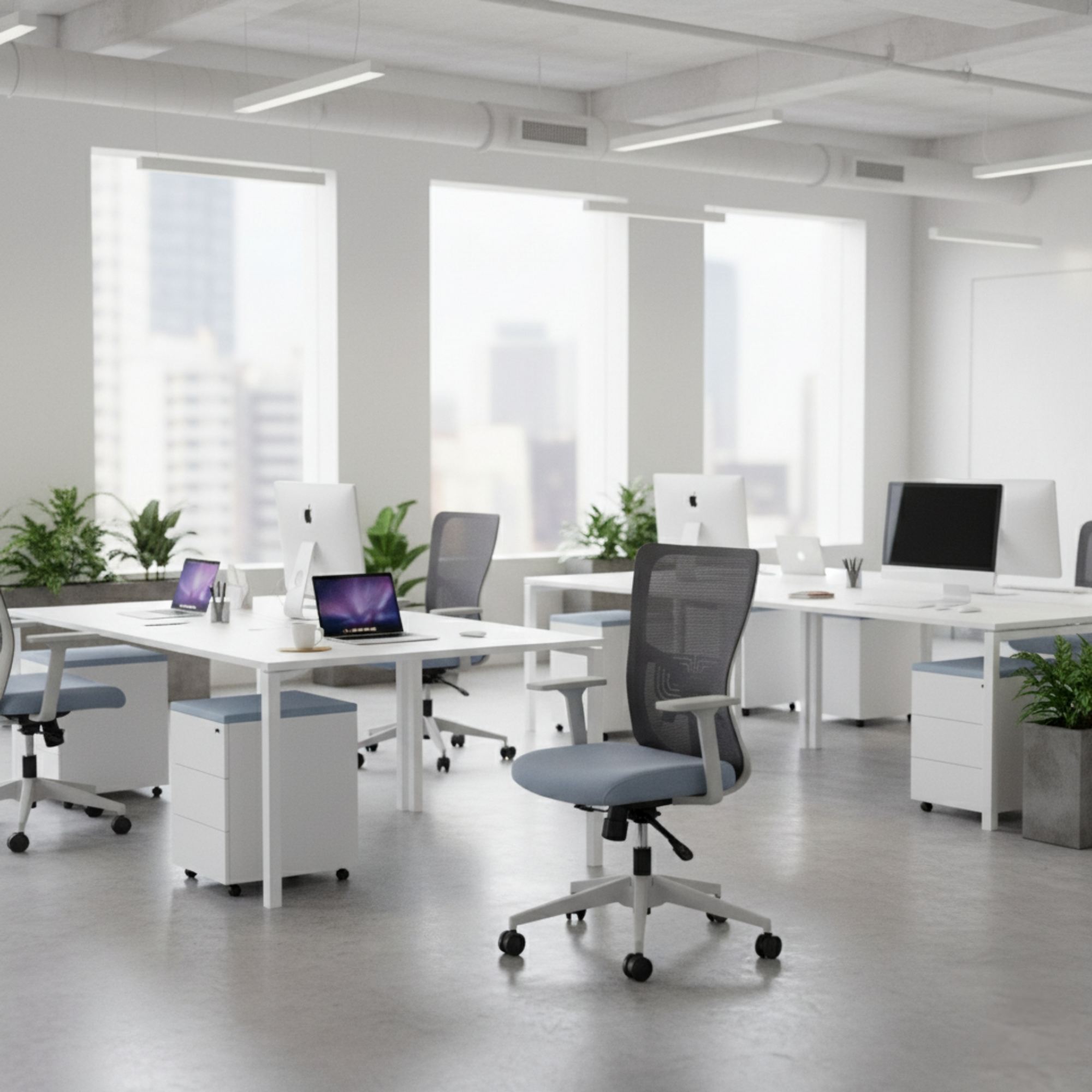 Conjunto de 2 Cadeiras de Escritório Ergonómicas Cinzentas com Rodas Silenciosas e Altura Ajustável