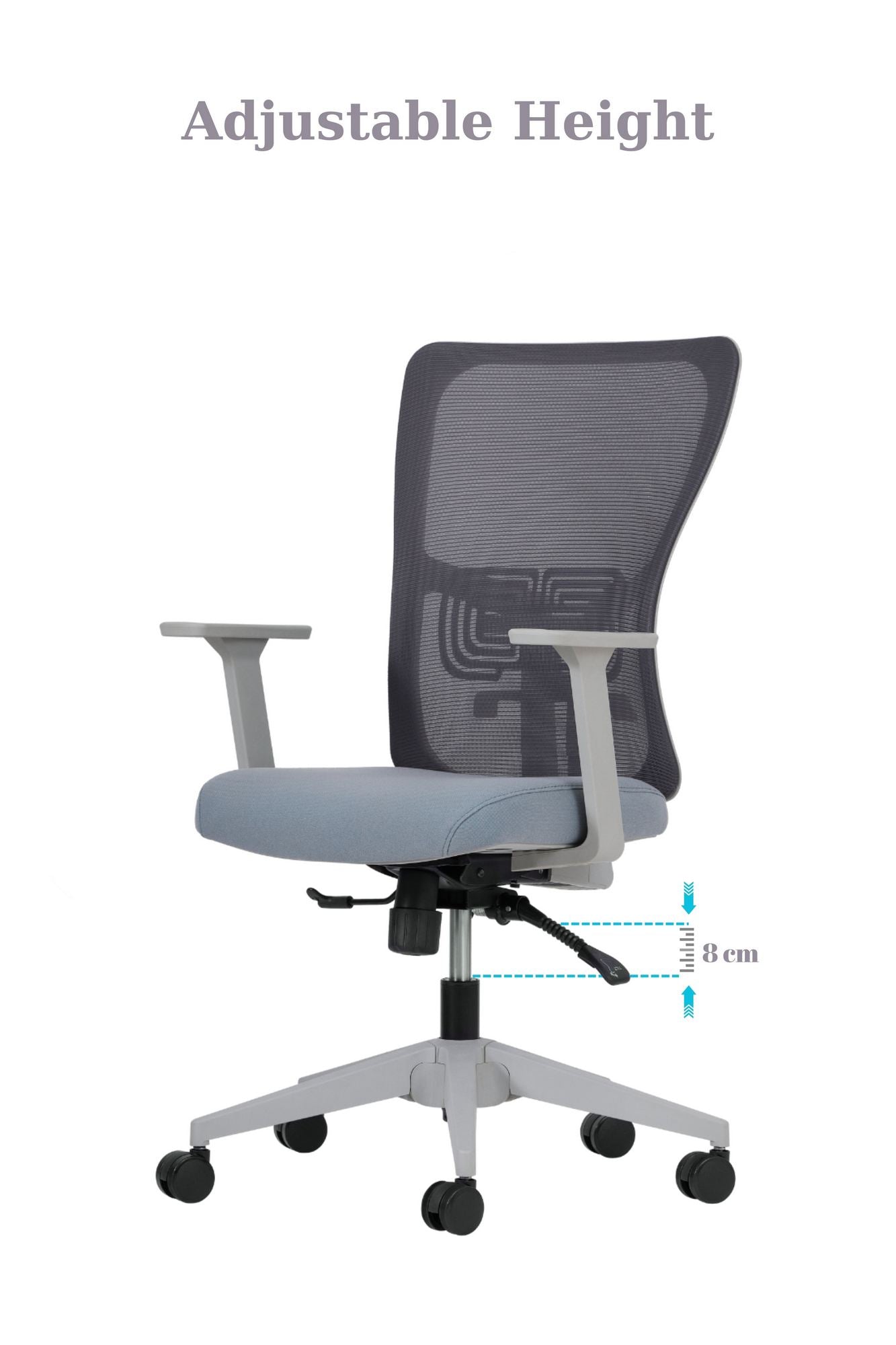 Conjunto de 2 Cadeiras de Escritório Ergonómicas Cinzentas com Rodas Silenciosas e Altura Ajustável