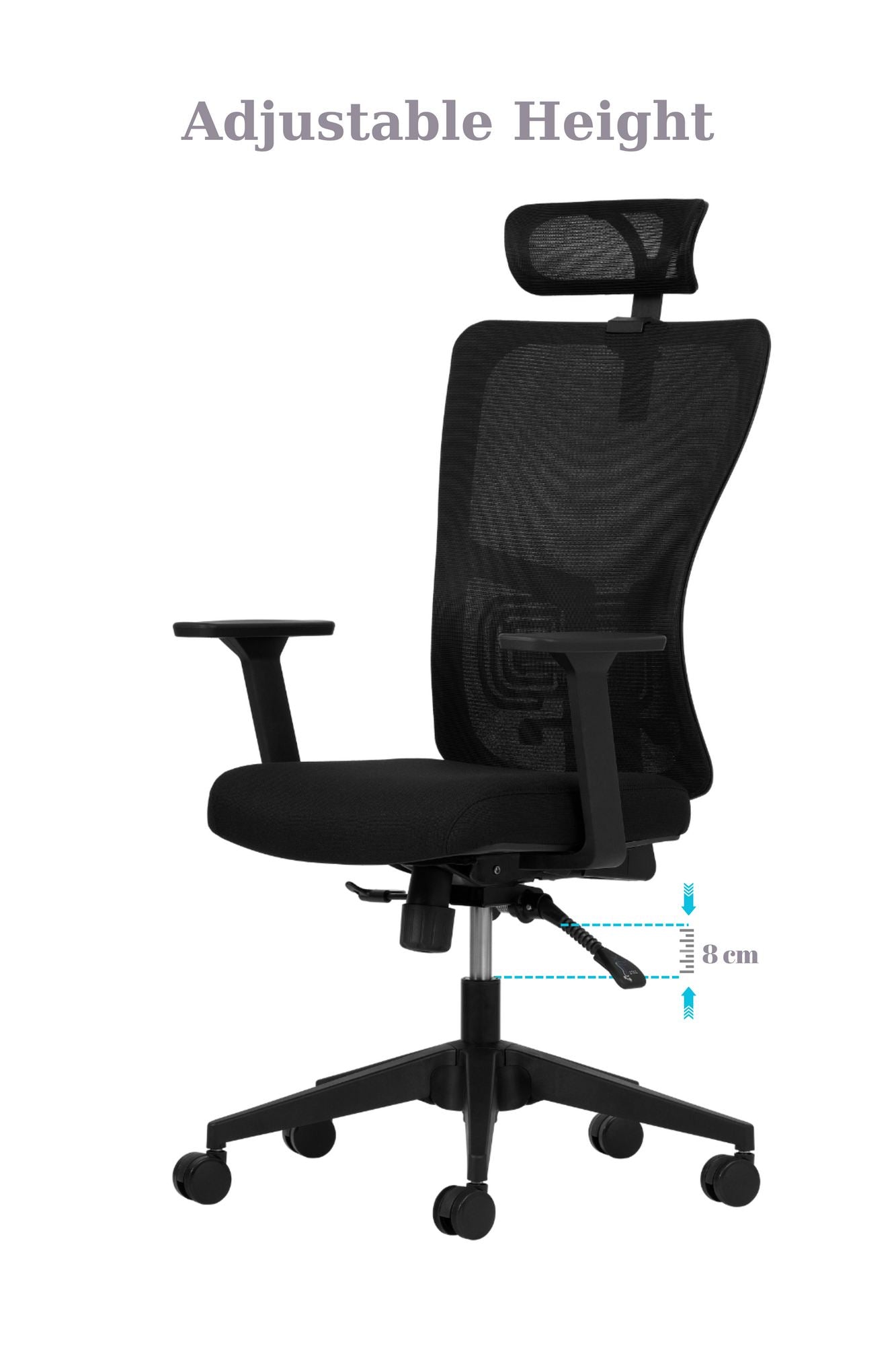 Cadeira de Escritório Ergonómica Preta com Malha Respirável e Rodas Silenciosas - Suporta até 120kg