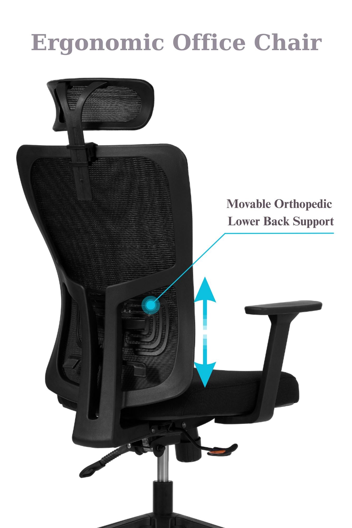 Cadeira de Escritório Ergonómica Preta com Malha Respirável e Rodas Silenciosas - Suporta até 120kg