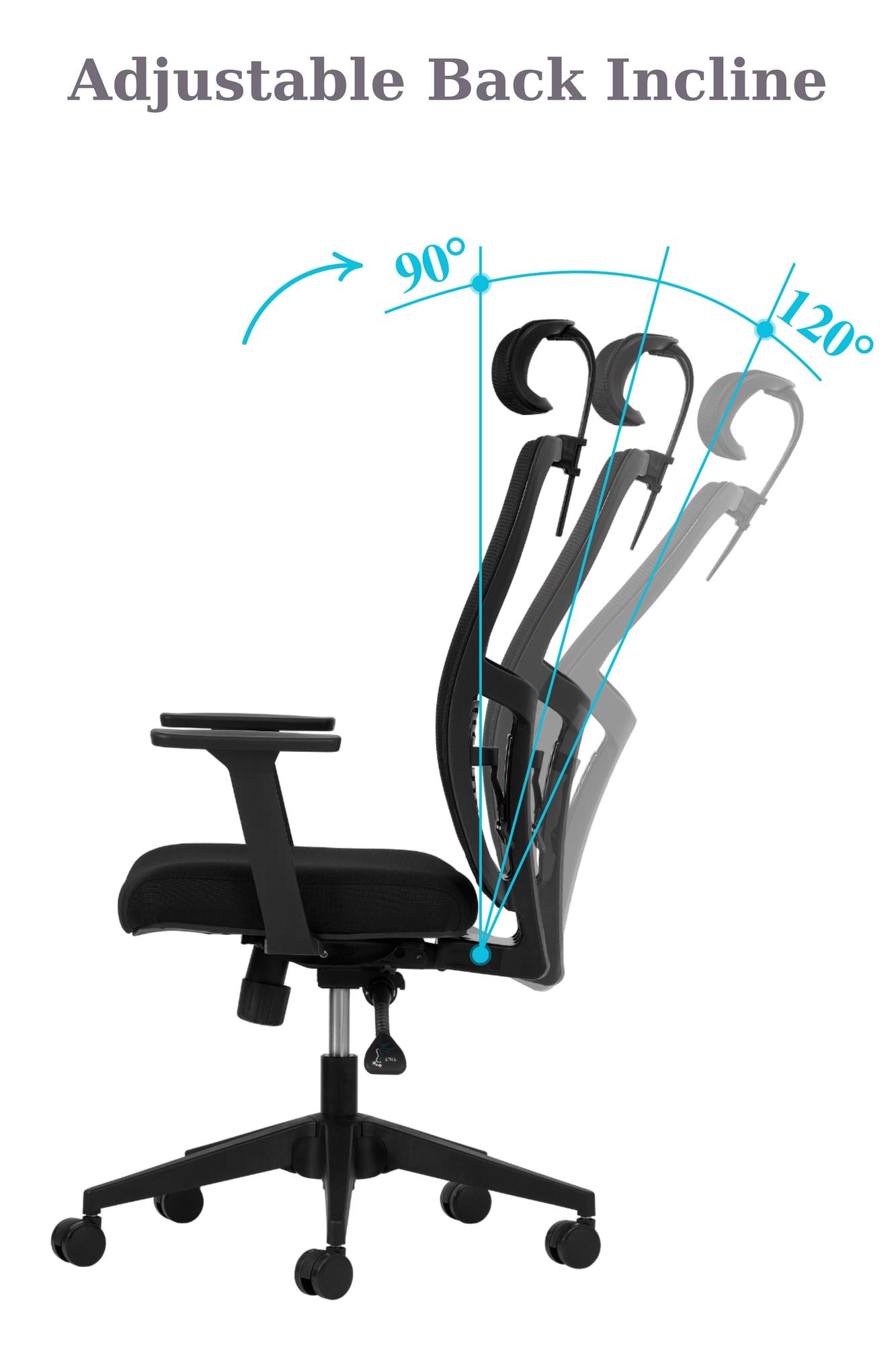Cadeira de Escritório Ergonómica Preta com Malha Respirável e Rodas Silenciosas - Suporta até 120kg