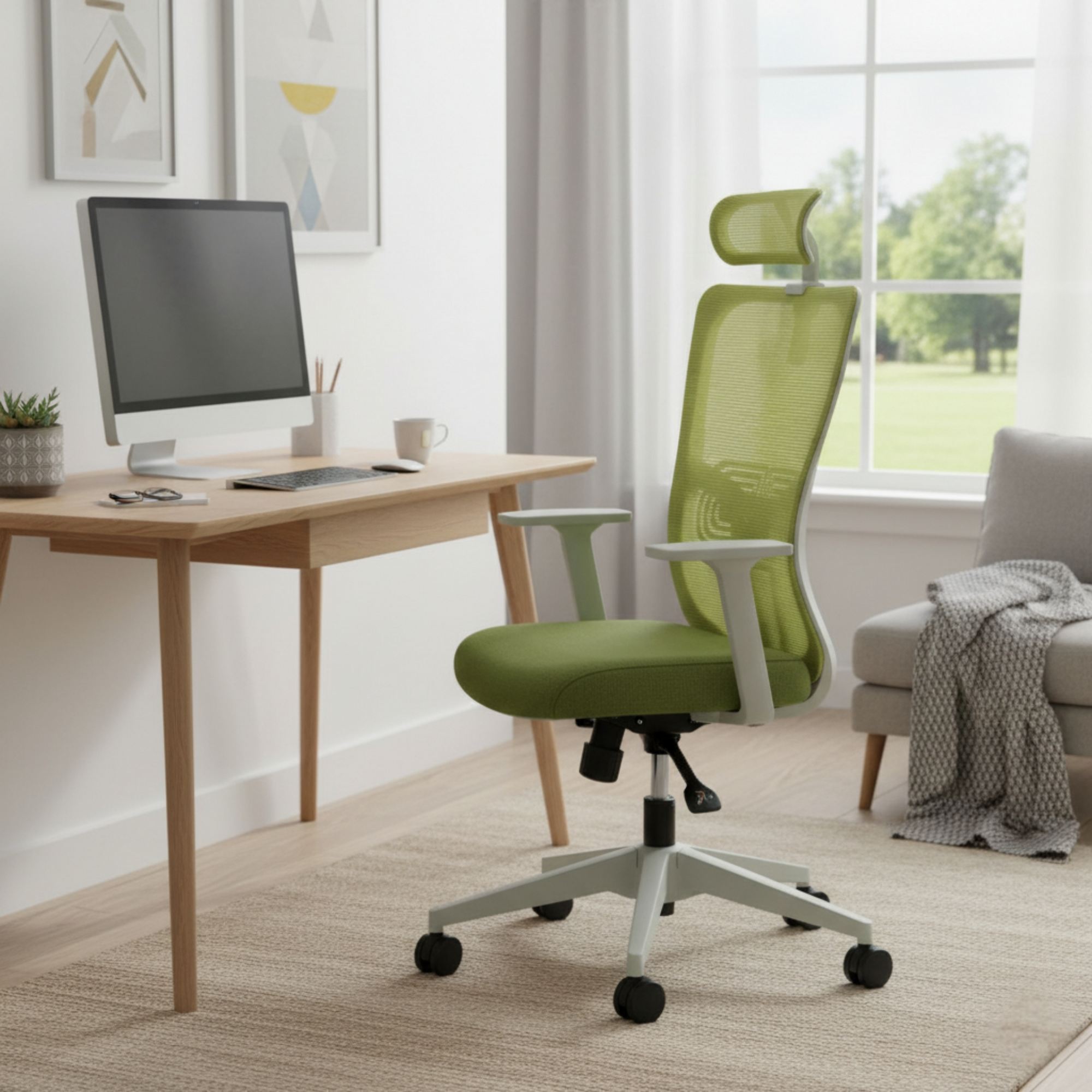 Cadeira de Escritório Verde Ergonómica com Malha Respirável e Rodas Silenciosas - Suporta 120kg