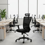 Conjunto de 2 Cadeiras de Escritório Ergonómicas Pretas com Malha Respirável e Rodas Silenciosas - Altura Ajustável até 120kg