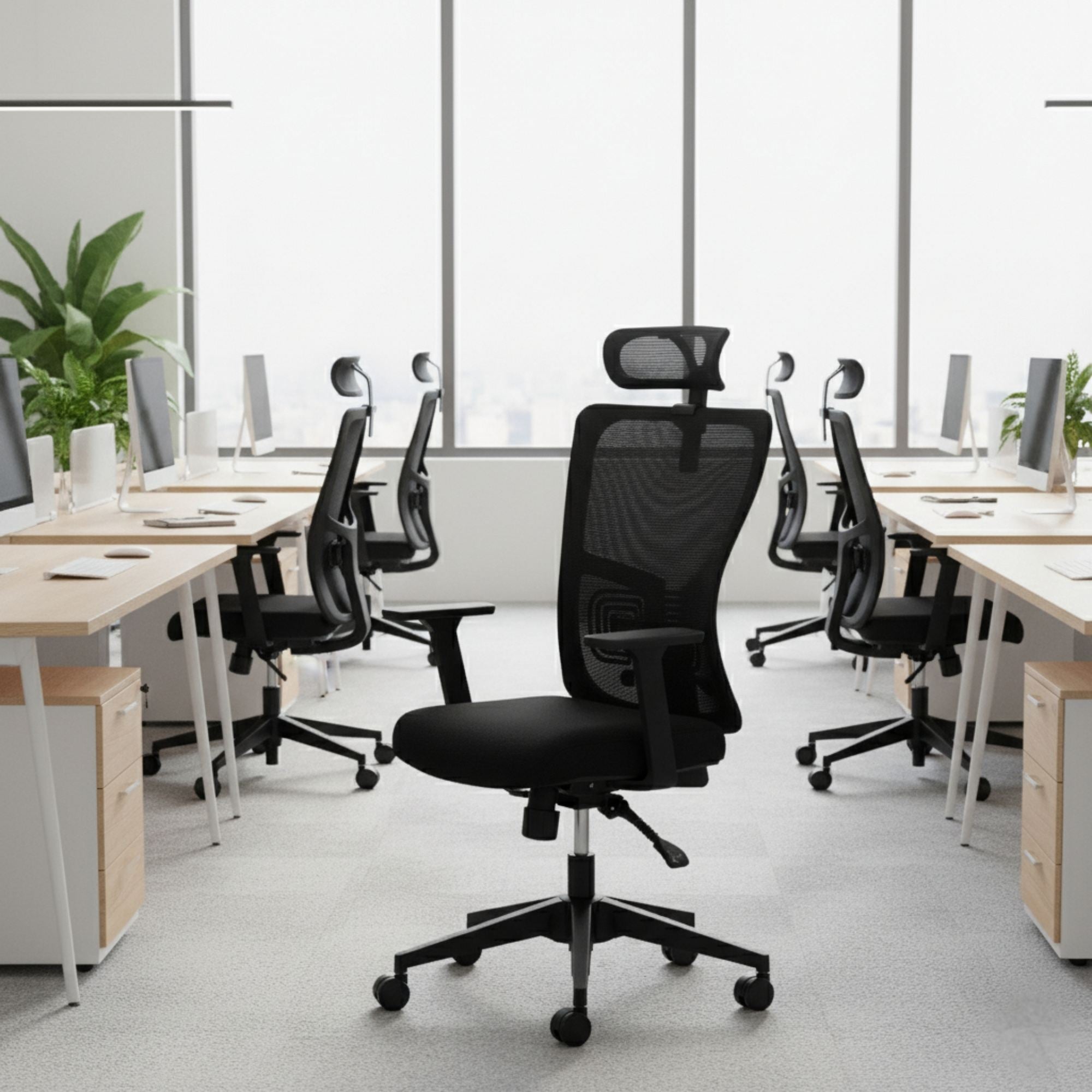 Conjunto de 2 Cadeiras de Escritório Ergonómicas Pretas com Malha Respirável e Rodas Silenciosas - Altura Ajustável até 120kg