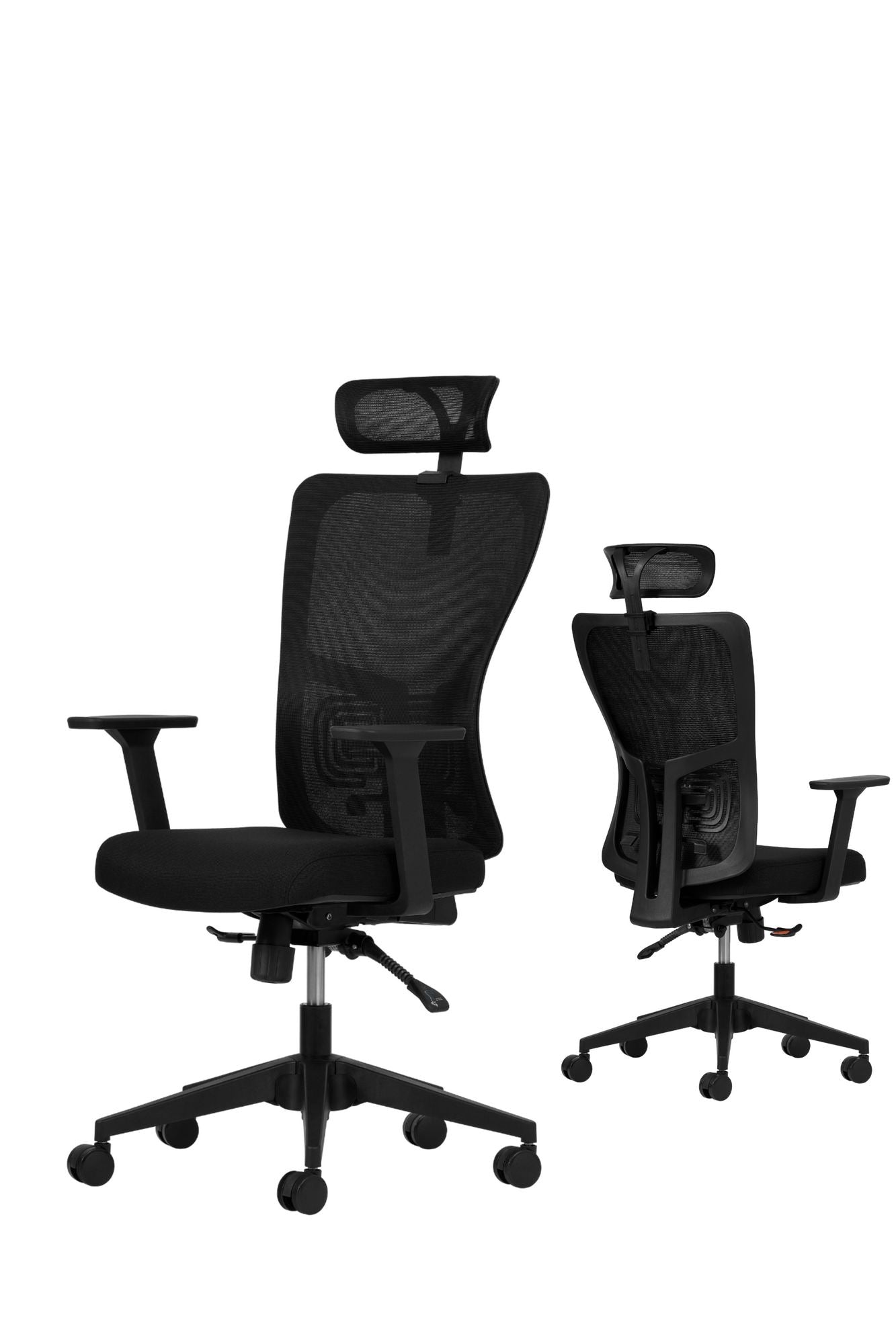 Conjunto de 2 Cadeiras de Escritório Ergonómicas Pretas com Malha Respirável e Rodas Silenciosas - Altura Ajustável até 120kg