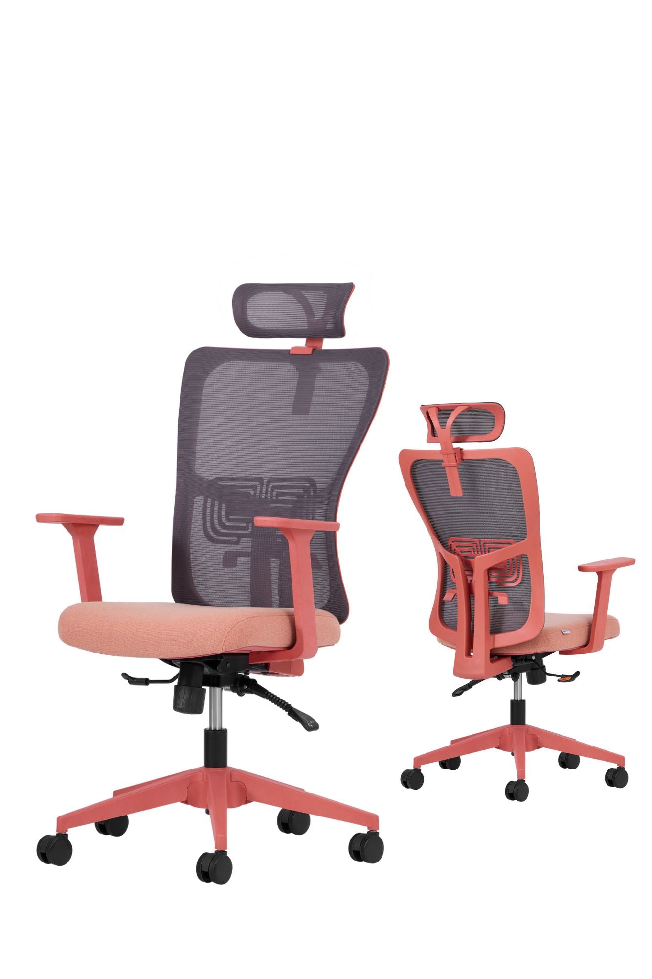 Conjunto de 2 Cadeiras de Escritório Ergonómicas Salmão com Malha Respirável e Rodas Silenciosas - Altura Ajustável até 120kg