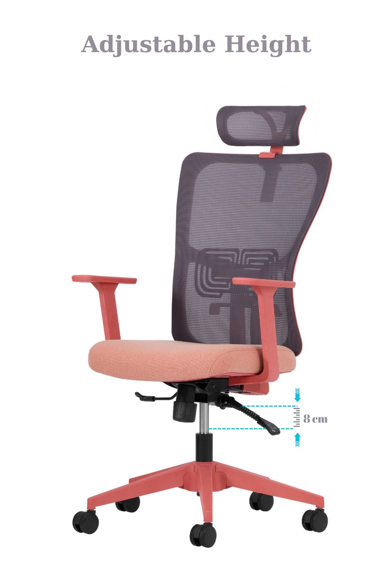 Conjunto de 2 Cadeiras de Escritório Ergonómicas Salmão com Malha Respirável e Rodas Silenciosas - Altura Ajustável até 120kg