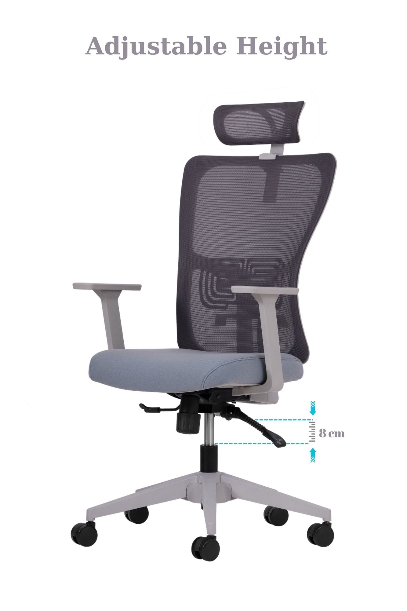 Conjunto de 2 Cadeiras de Escritório Ergonómicas Cinzentas com Rodas Silenciosas e Altura Ajustável