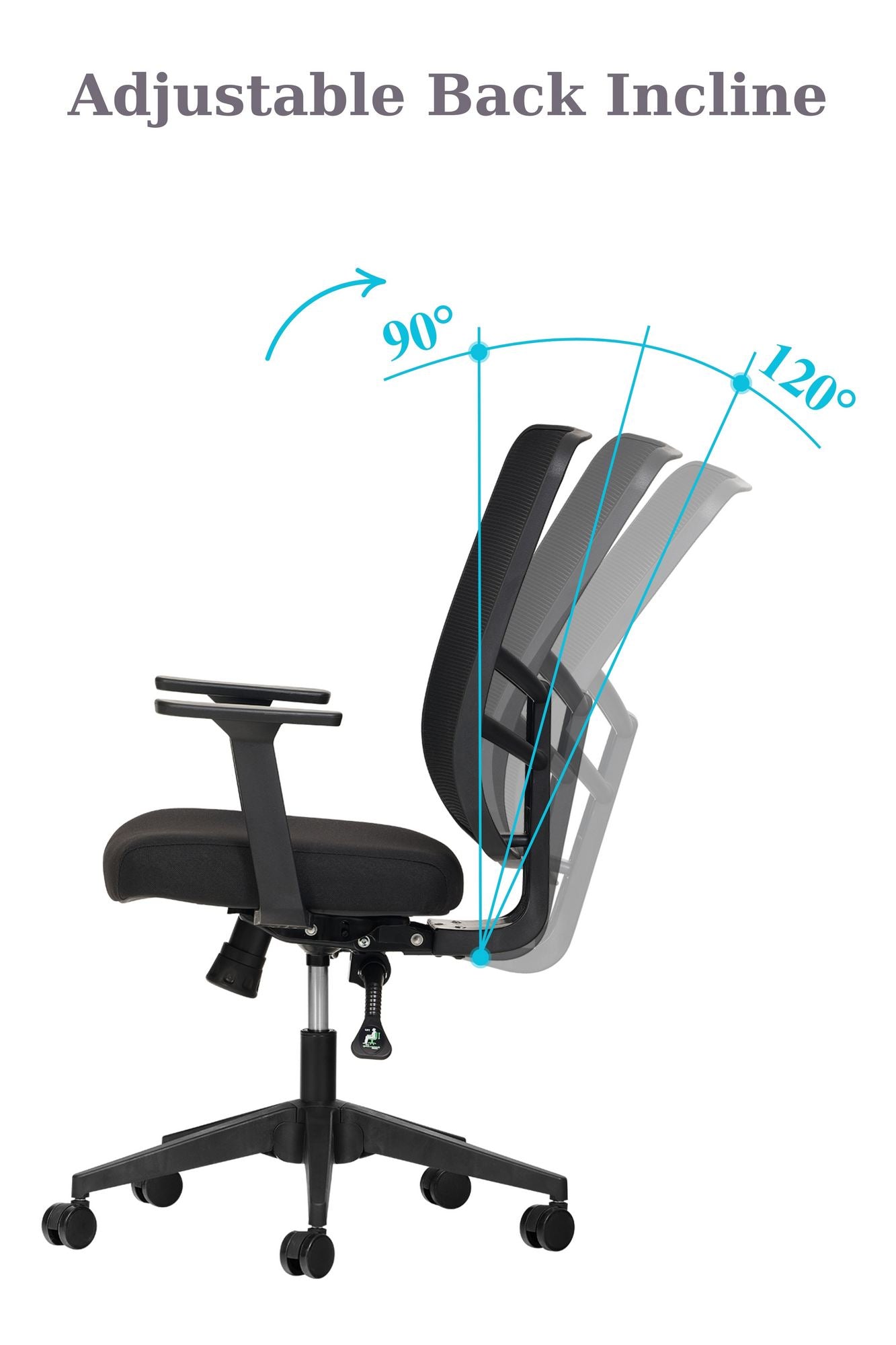 Cadeira de Escritório Ergonómica Preta com Tecido Mesh Anti-Transpiração e Rodas Silenciosas - Suporta até 120kg