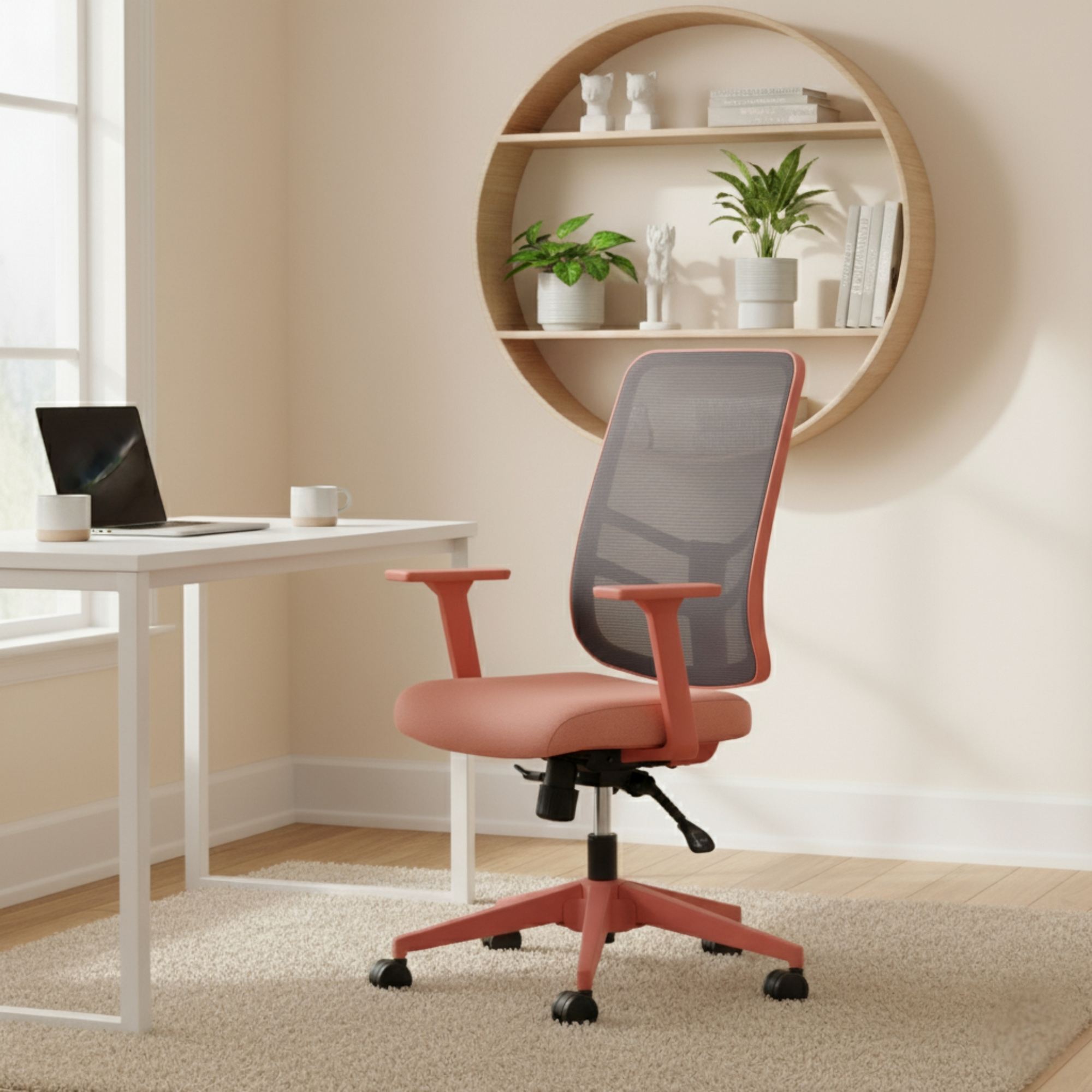 Cadeira de Escritório Ergonómica Salmão com Tecido Anti-Transpiração e Rodas Silenciosas - Suporta 120kg