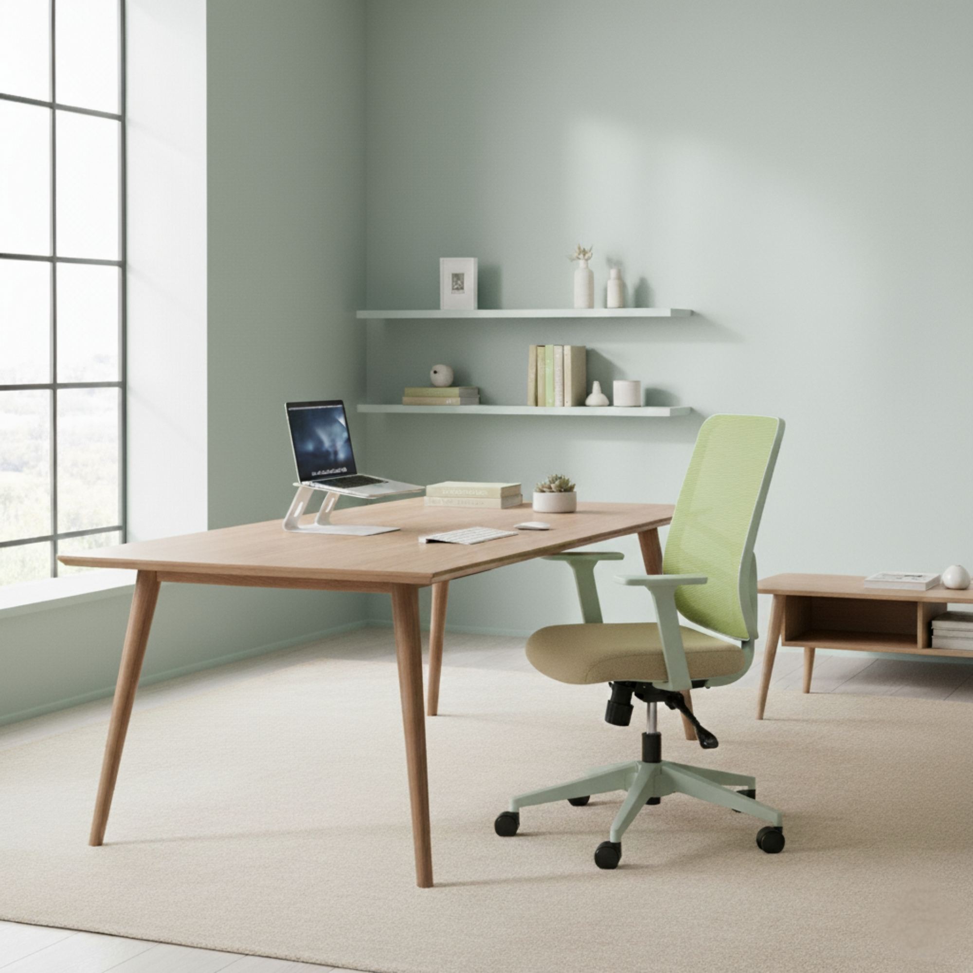 Cadeira de Escritório Verde Ergonómica com Tecido Mesh Anti-Transpiração e Rodas Silenciosas - Suporta 120kg