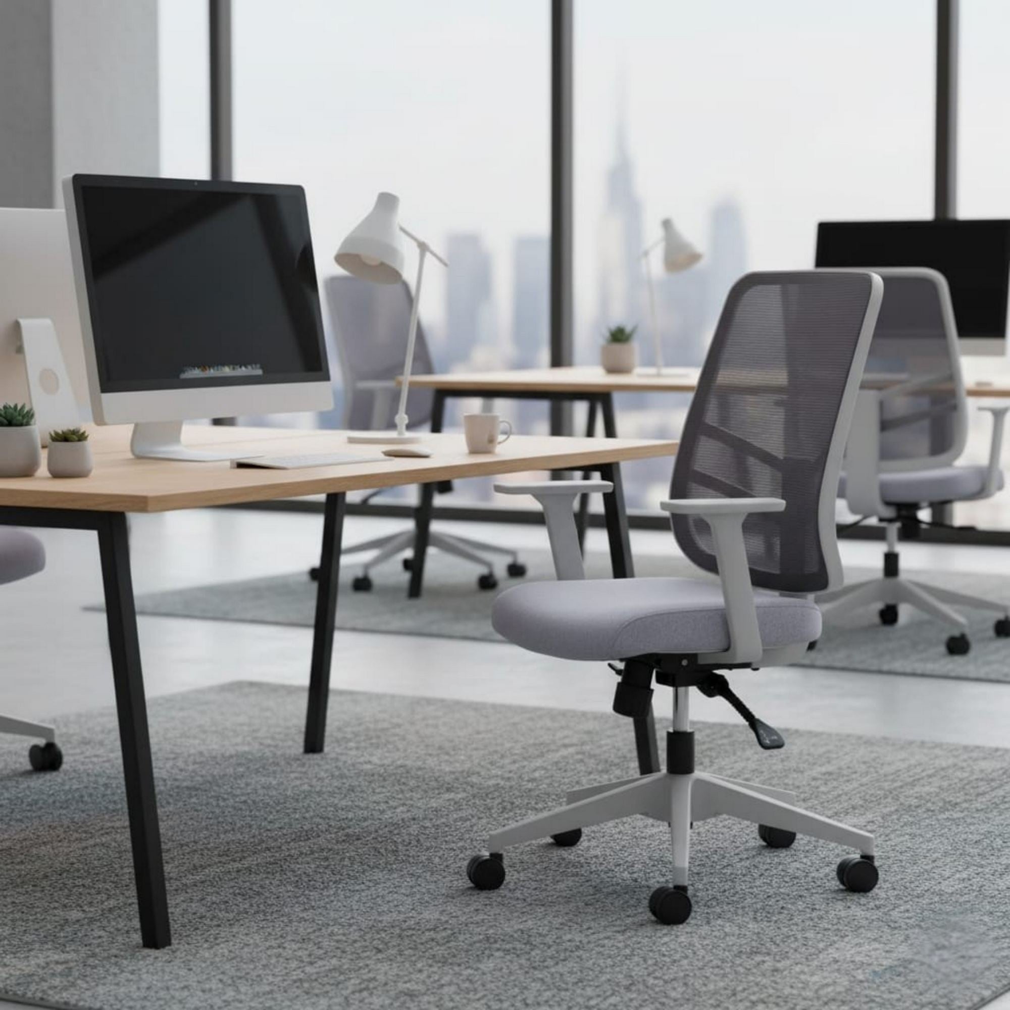 Cadeira de Escritório Ergonómica Cinzenta com Tecido Mesh Anti-Transpiração e Rodas Silenciosas - Suporta 120kg