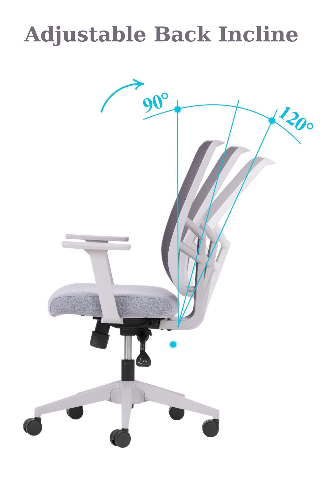 Cadeira de Escritório Ergonómica Cinzenta com Tecido Mesh Anti-Transpiração e Rodas Silenciosas - Suporta 120kg