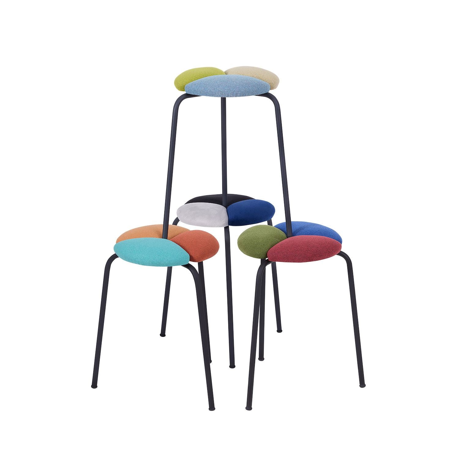 Conjunto de 4 Bancos Multicolor em Metal - 40x45x30cm - Fácil Montagem