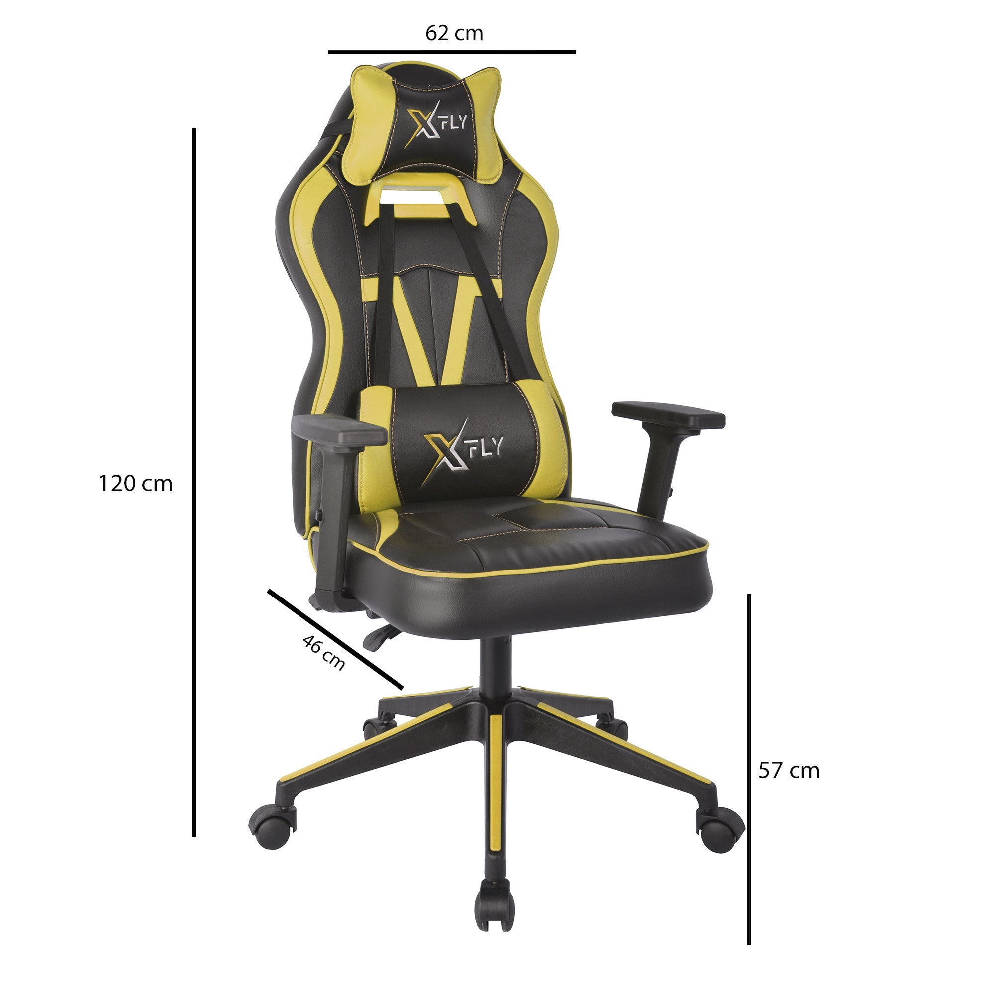 Cadeira Gamer – 62 cm x 120 cm x 46 cm – Amarelo e Preto – Poliuretano