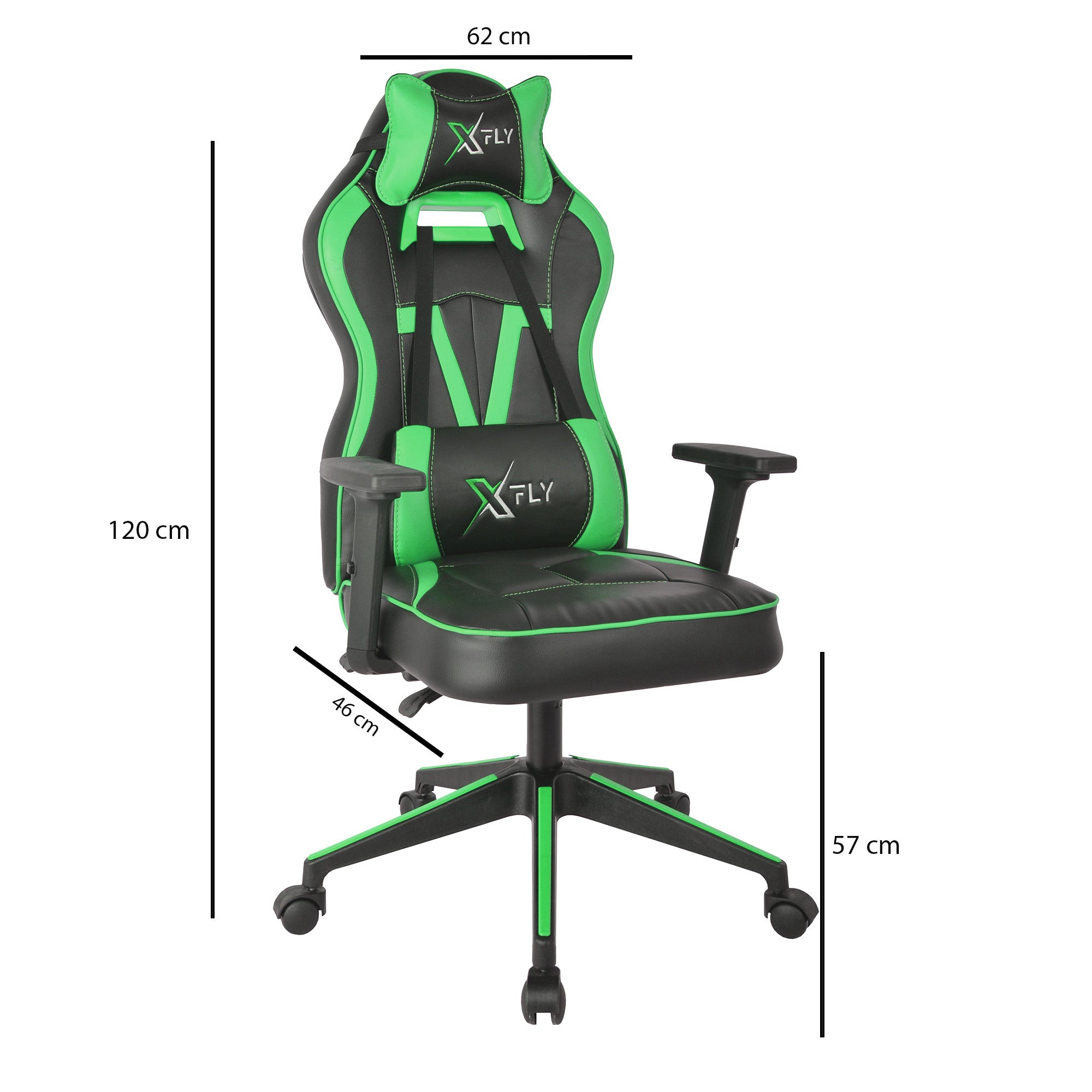 Cadeira Gamer – 62 cm largura – Verde e Preto – Poliuretano